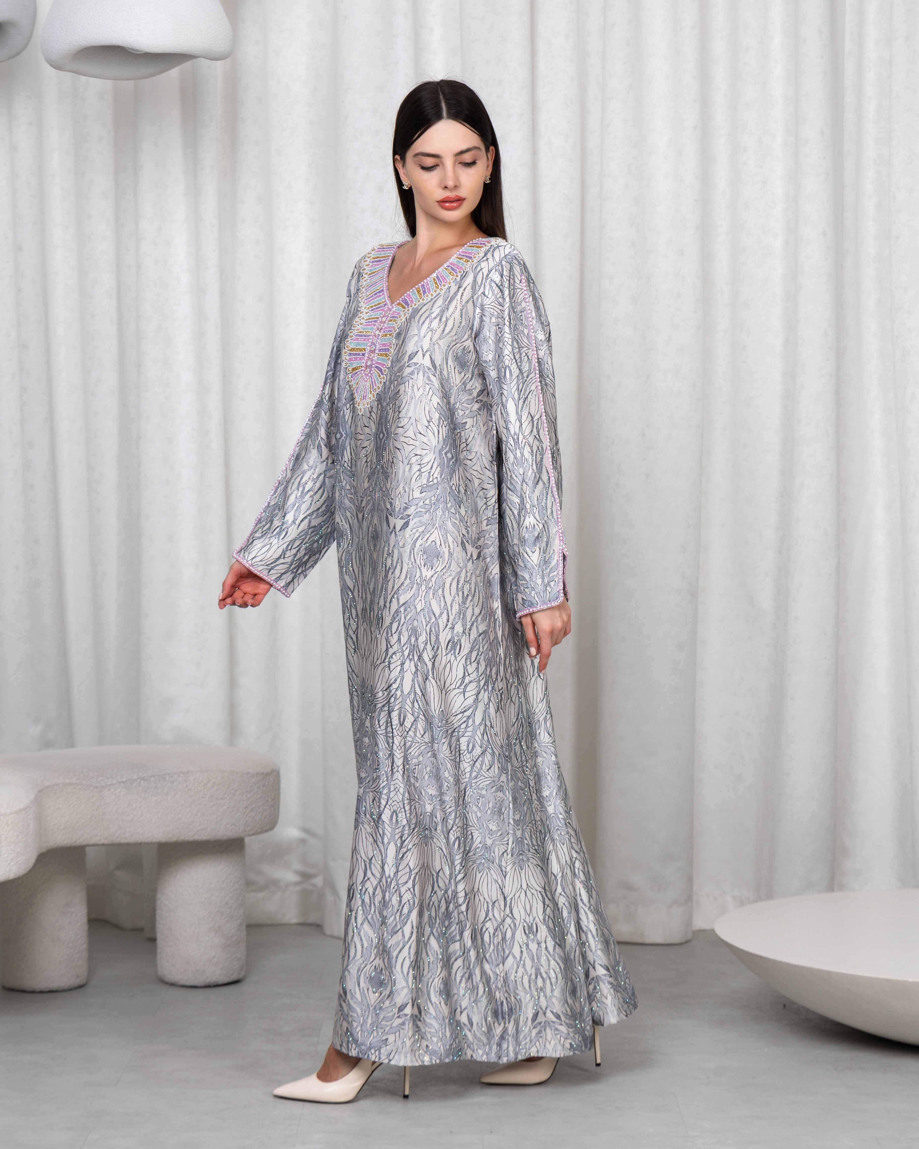 Cendria-MKW006 Silver Embroidered Couture Caftan