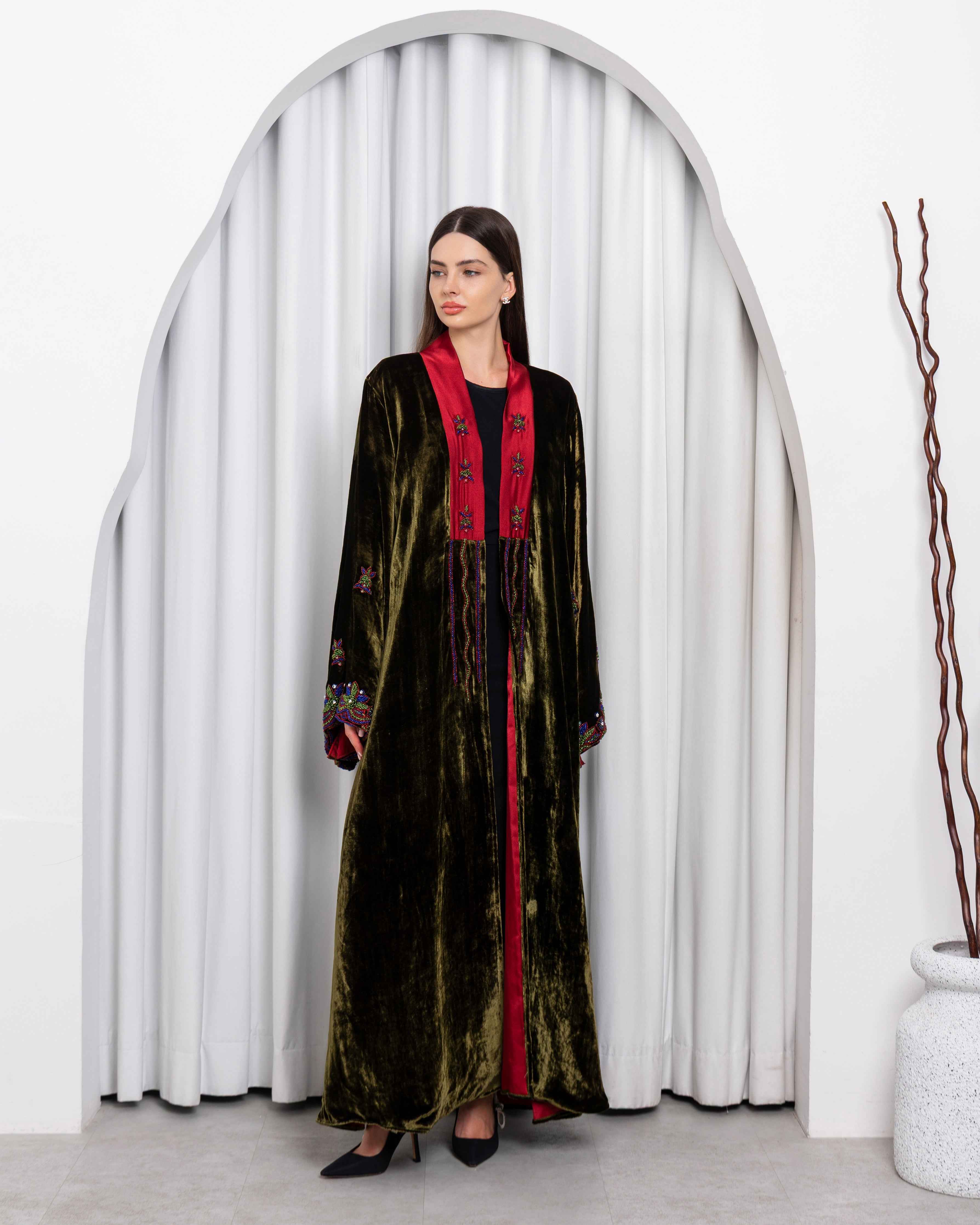 Gem-ABY047 - Velvet Embroidered Abaya