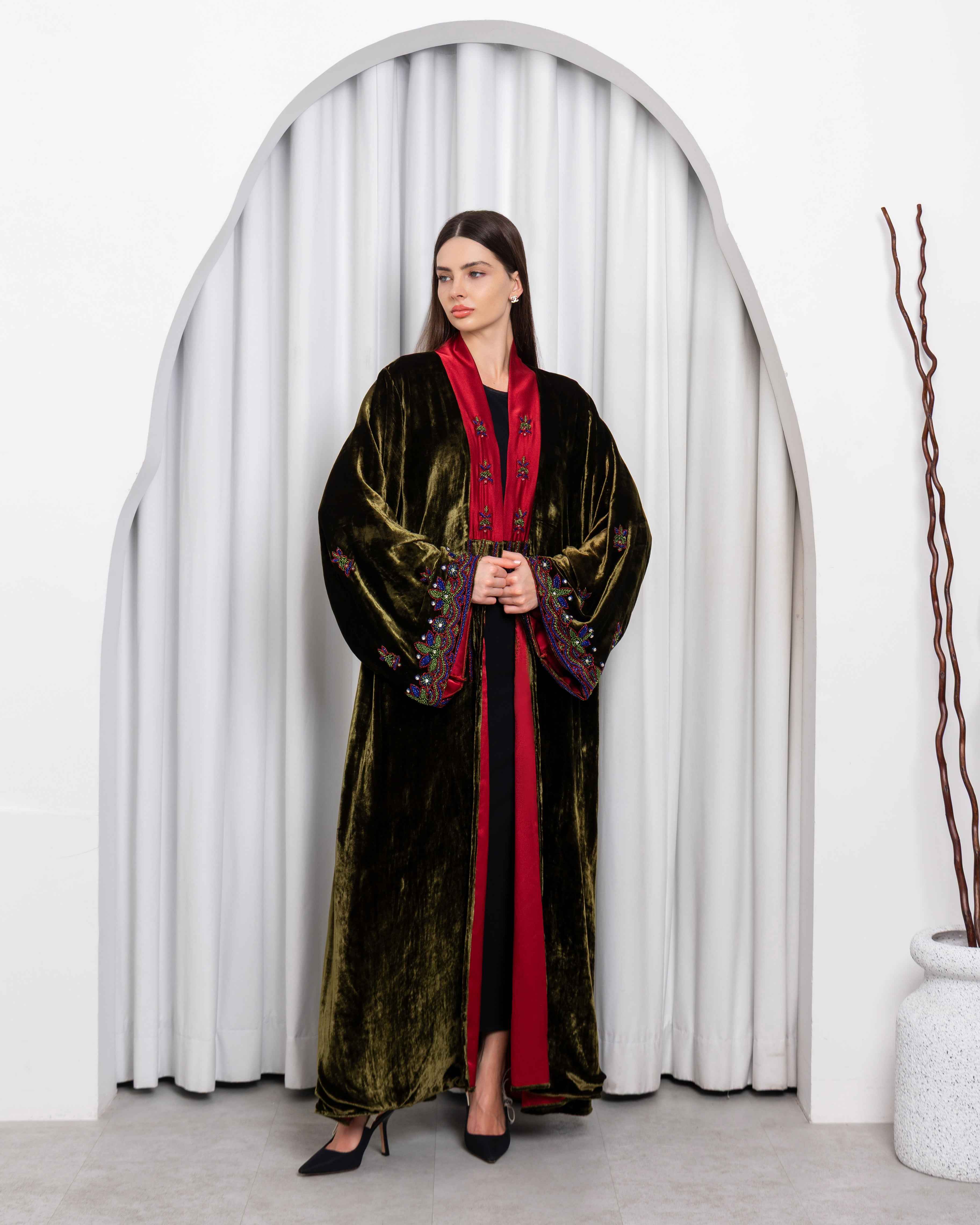 Gem-ABY047 - Velvet Embroidered Abaya