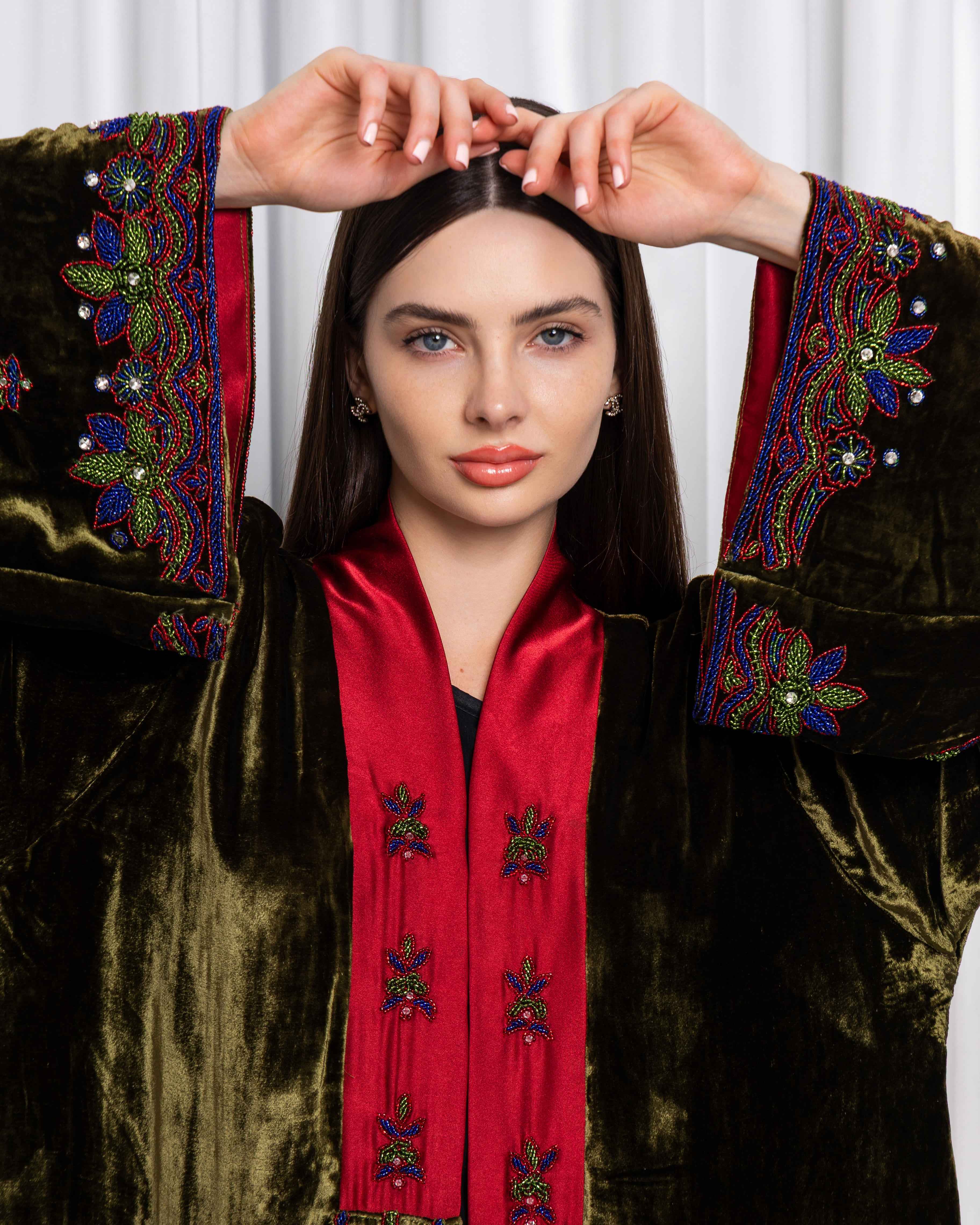 Gem-ABY047 - Velvet Embroidered Abaya