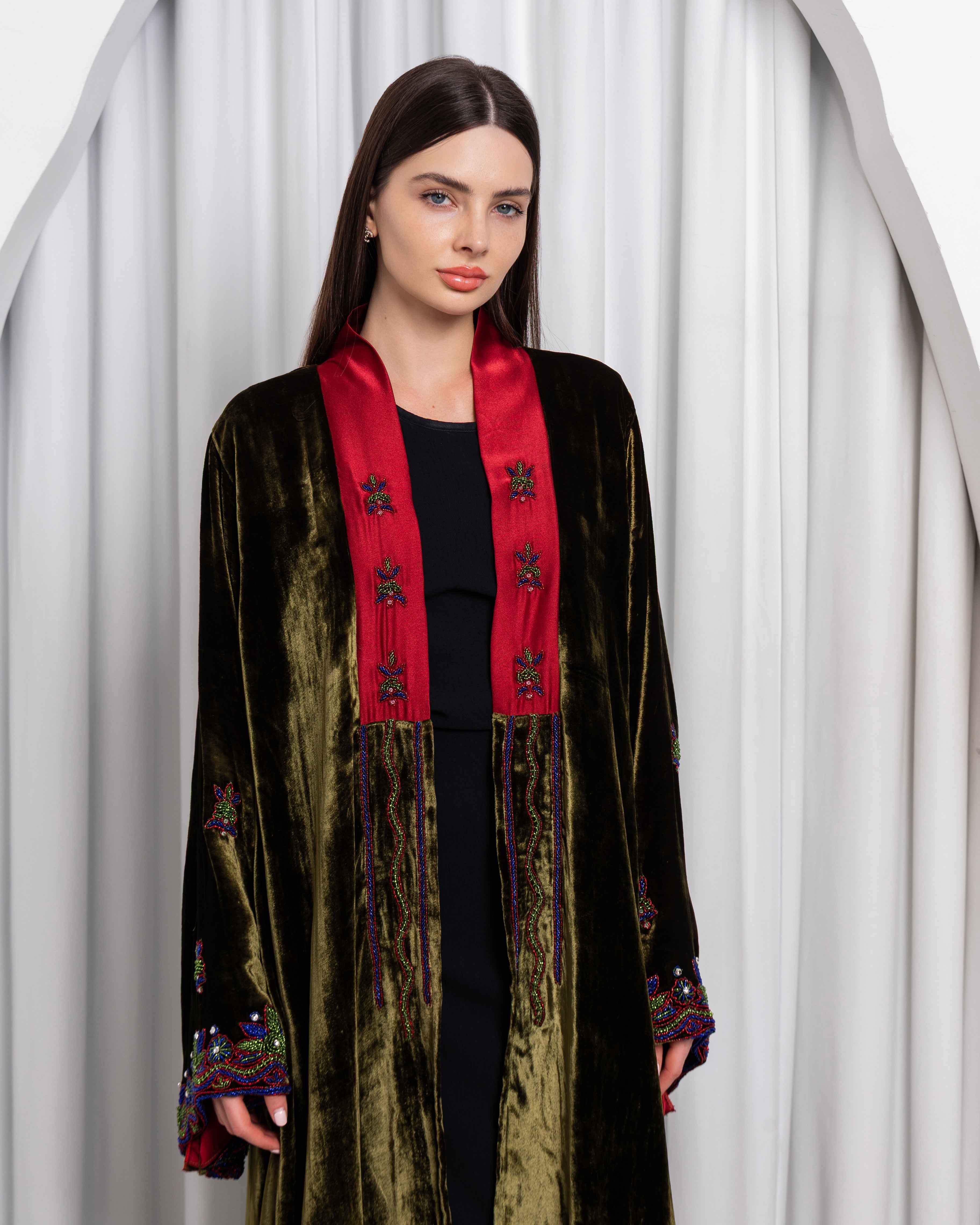 Gem-ABY047 - Velvet Embroidered Abaya