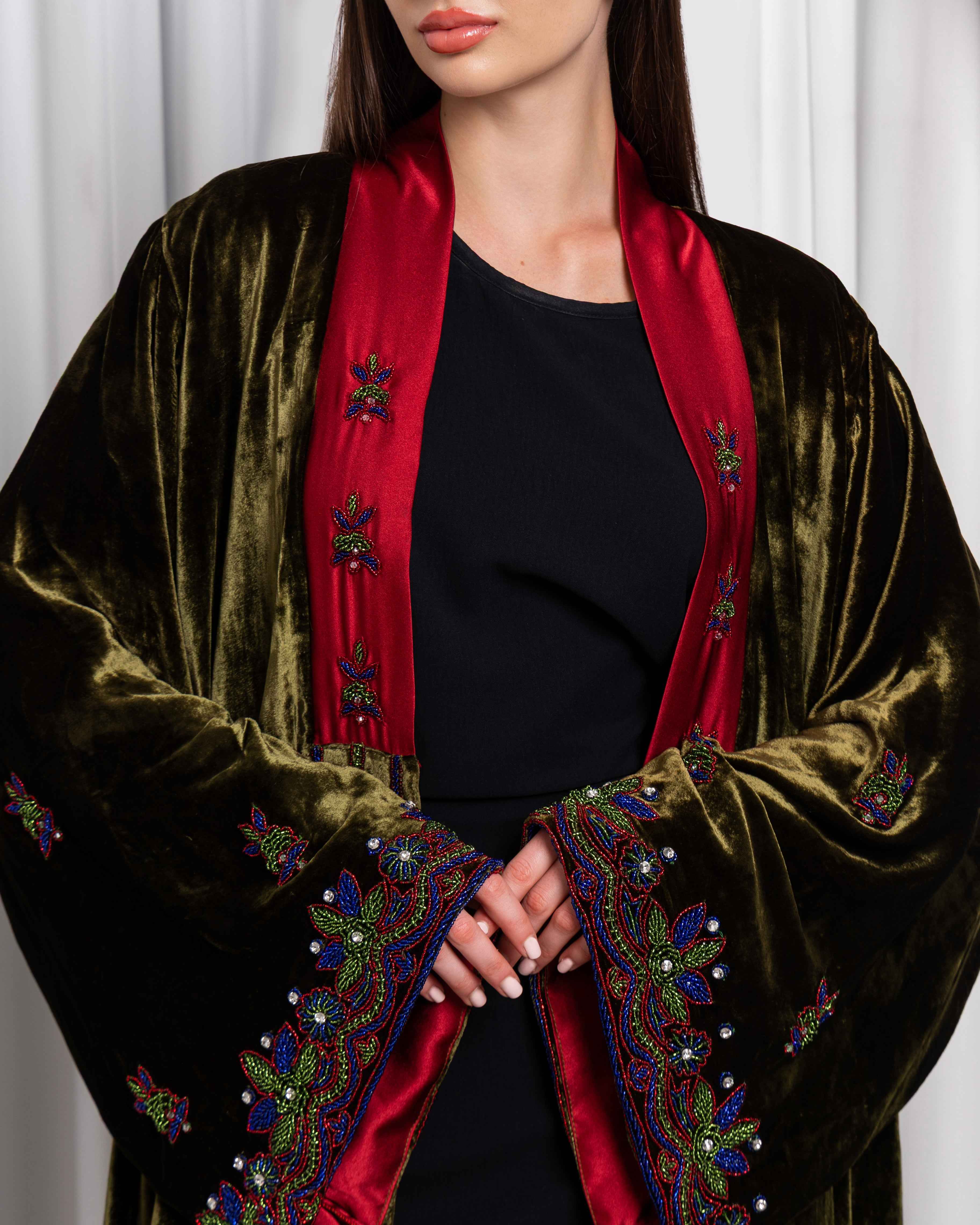 Gem-ABY047 - Velvet Embroidered Abaya