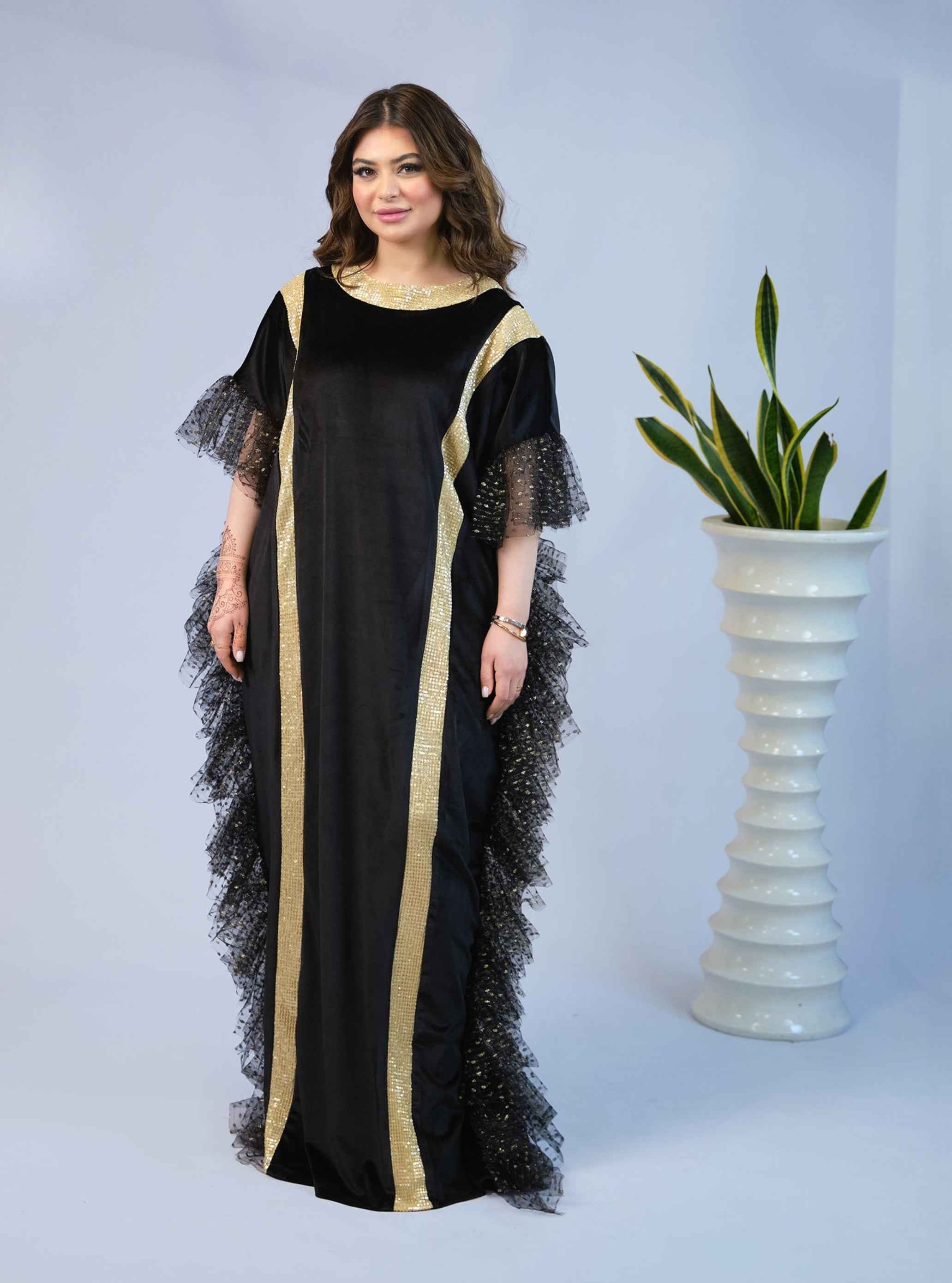 Gleam-KTN005 - Midnight Gold Statement Kaftan
