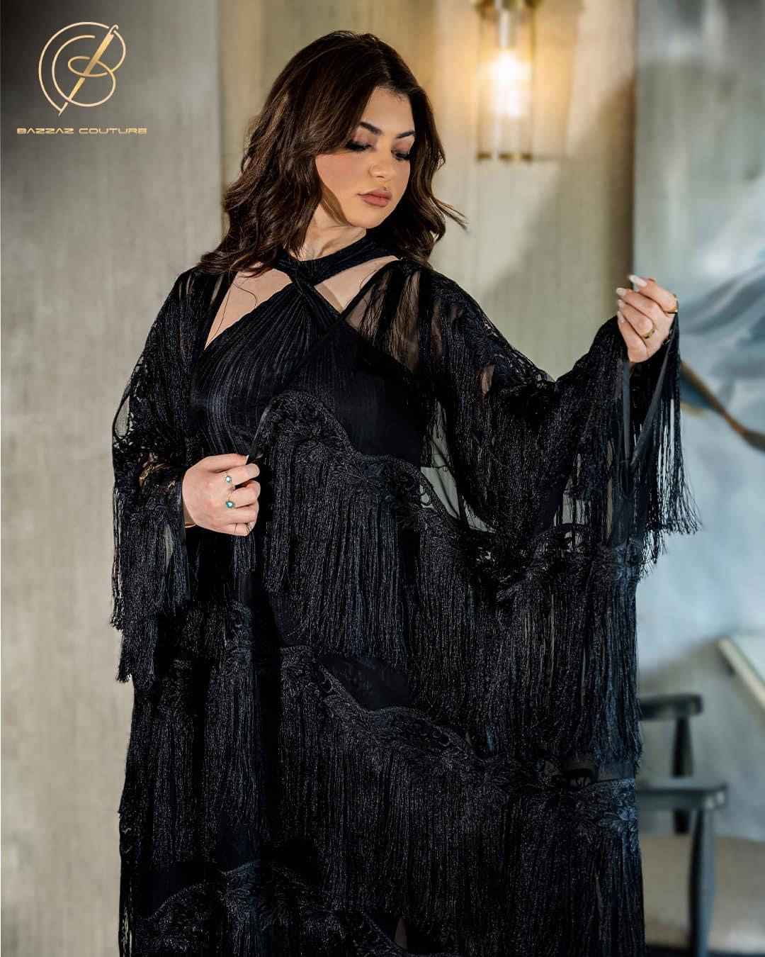 Hespin-ABY003 - Noir Fringe Elegance Abaya