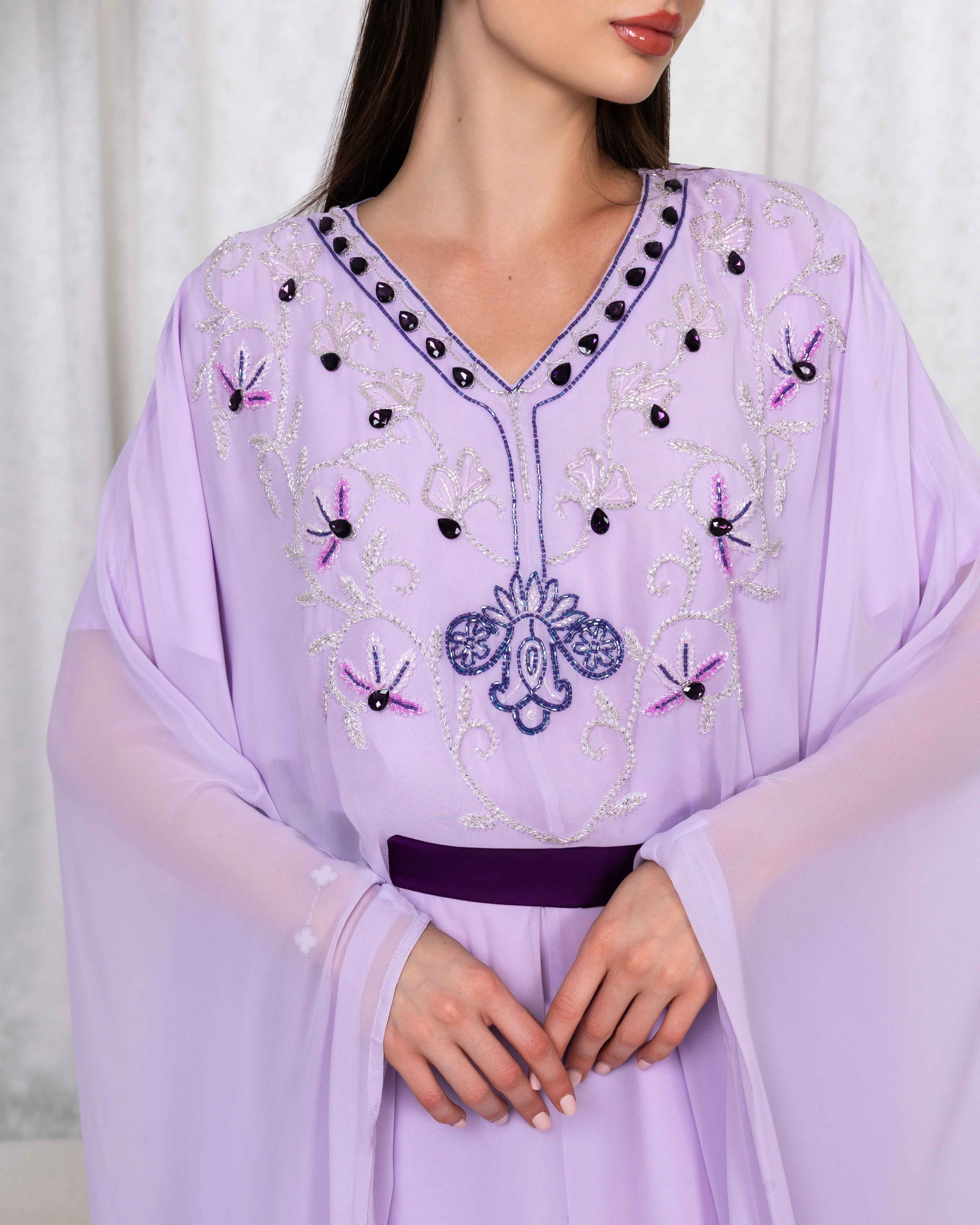 Lunaris-KTN056 - Lilac Embroidered Cape Caftan
