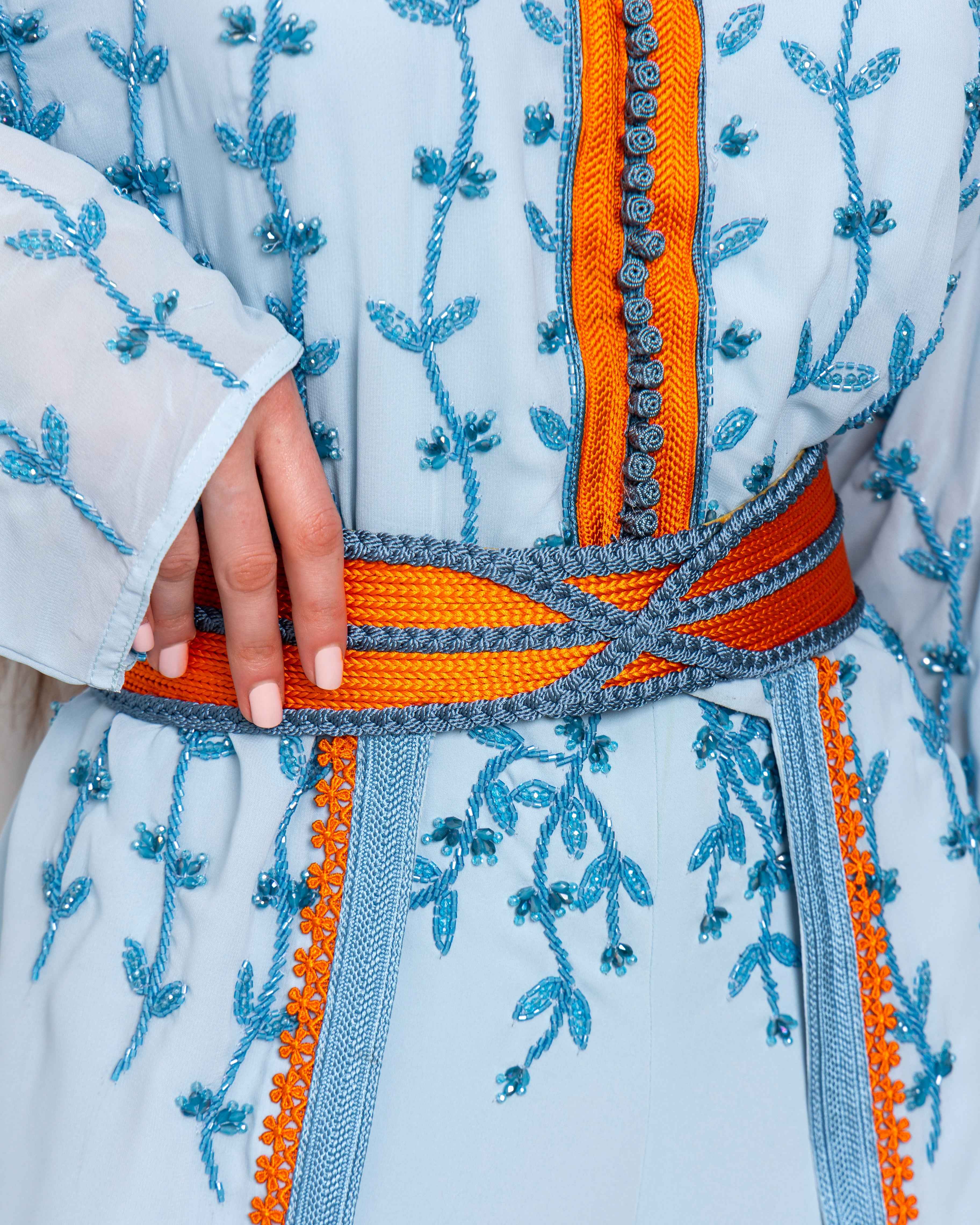 Marina-KTN062 - Sky Blue Embroidered Jumpsuit Caftan