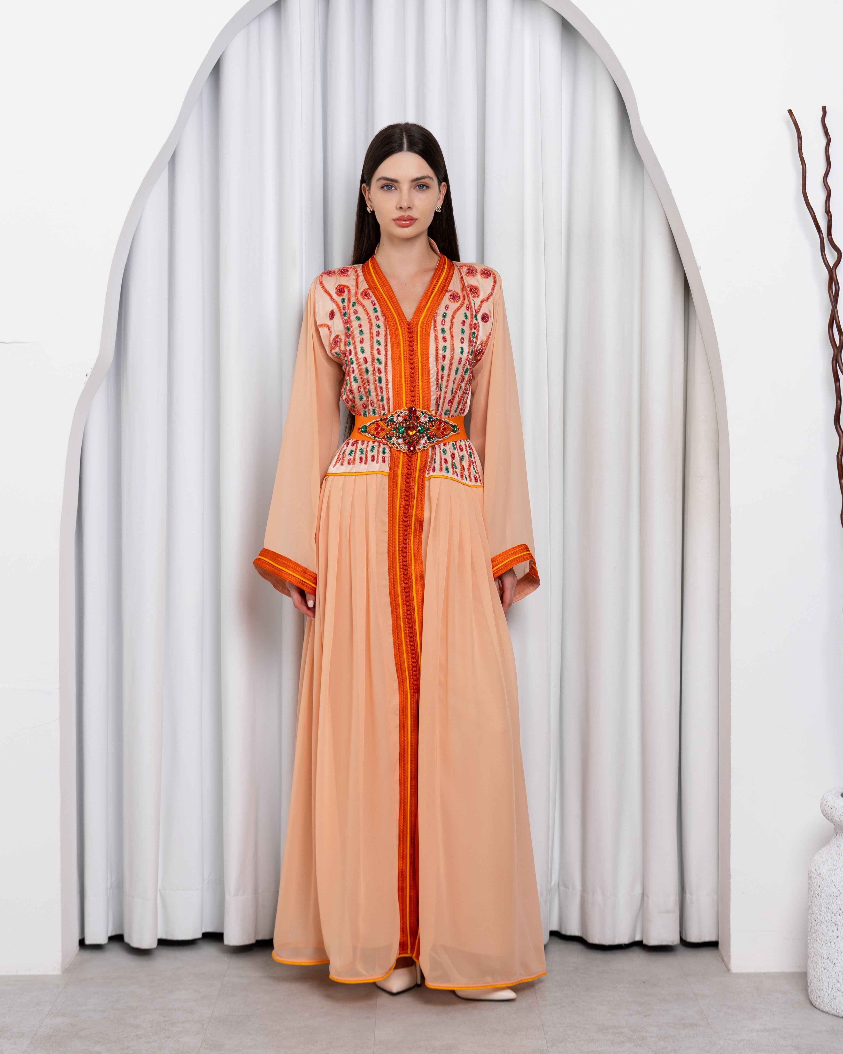 Rona-KTN067 - Sunset Embellished Chiffon Caftan