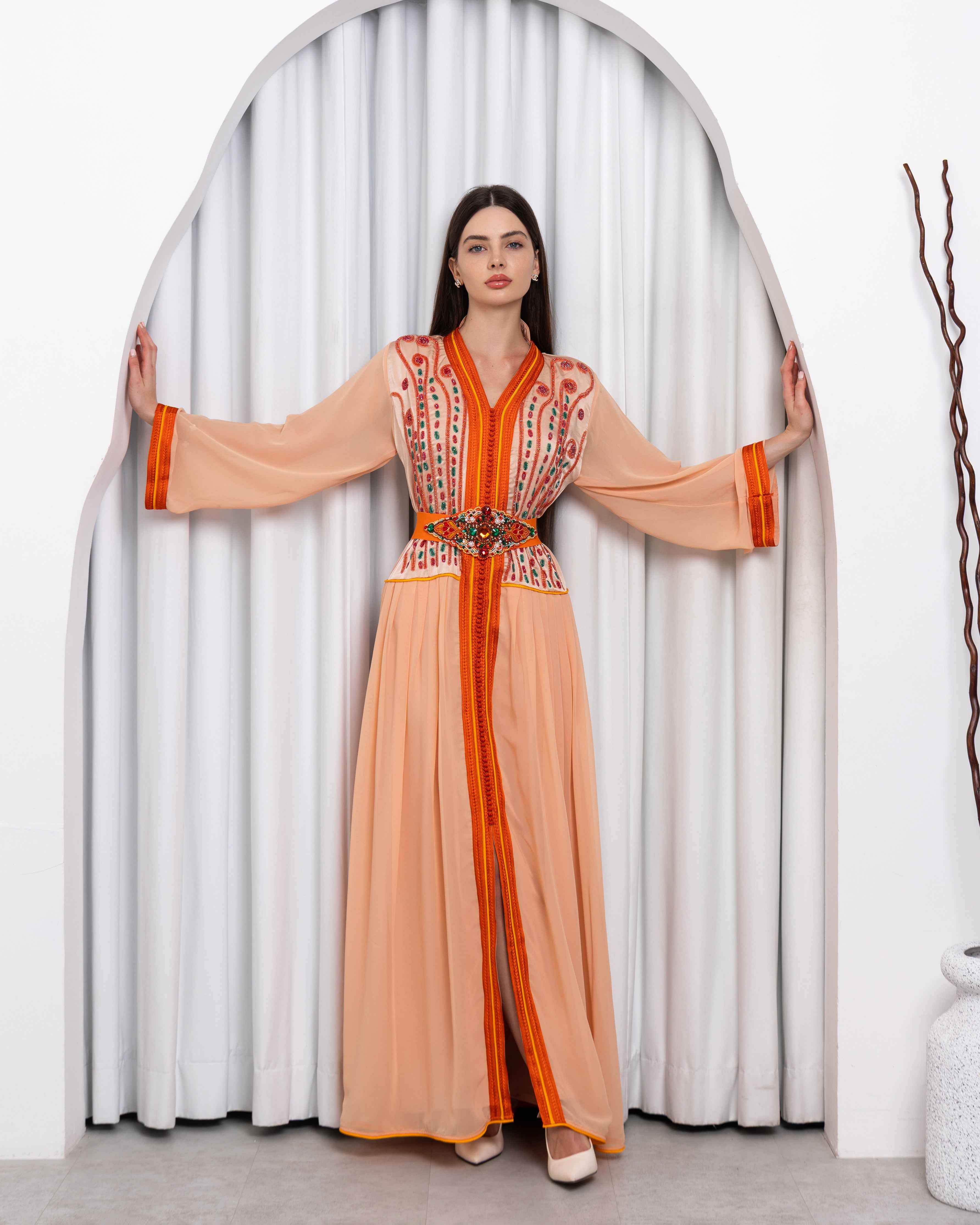Rona-KTN067 - Sunset Embellished Chiffon Caftan