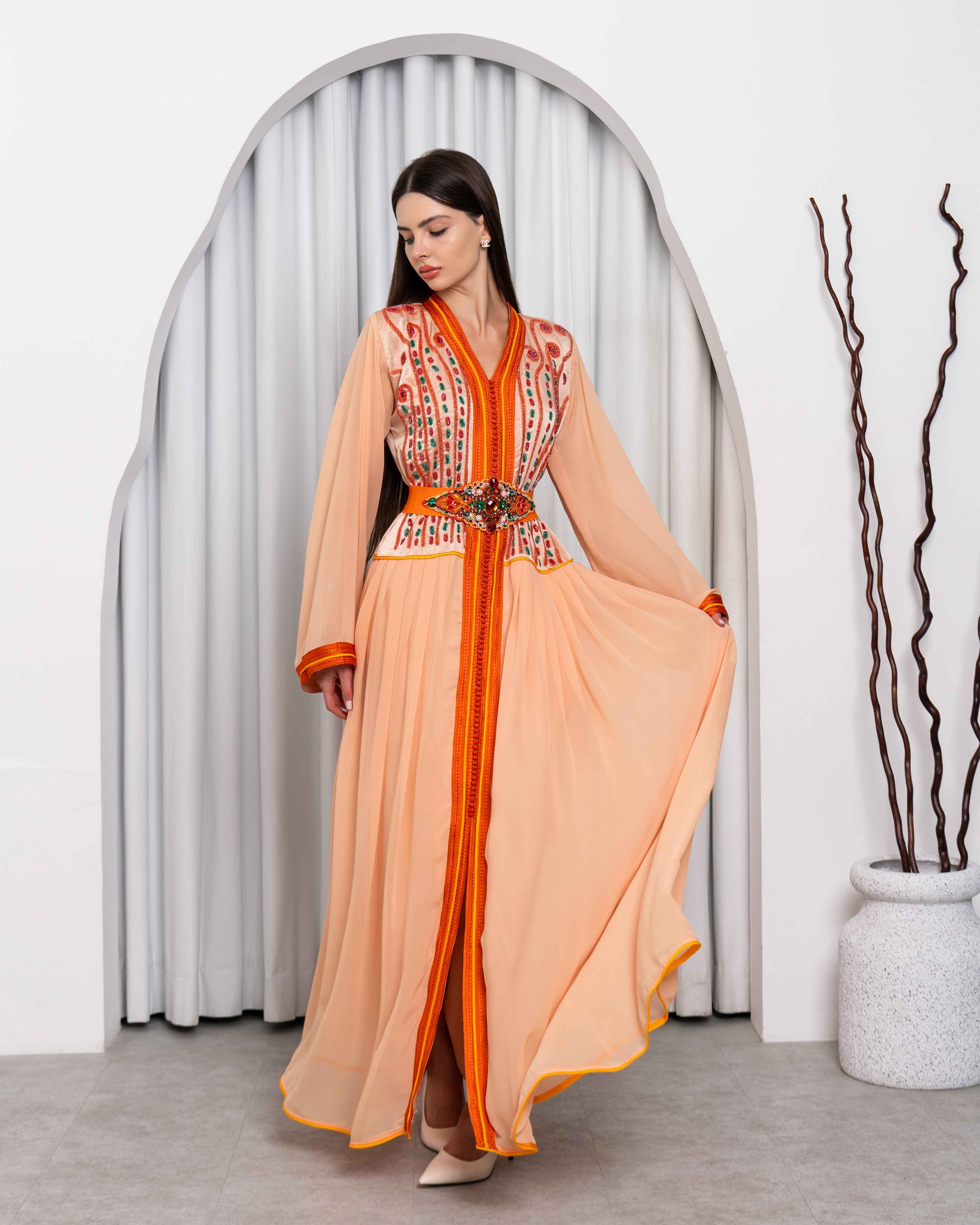 Rona-KTN067 - Sunset Embellished Chiffon Caftan