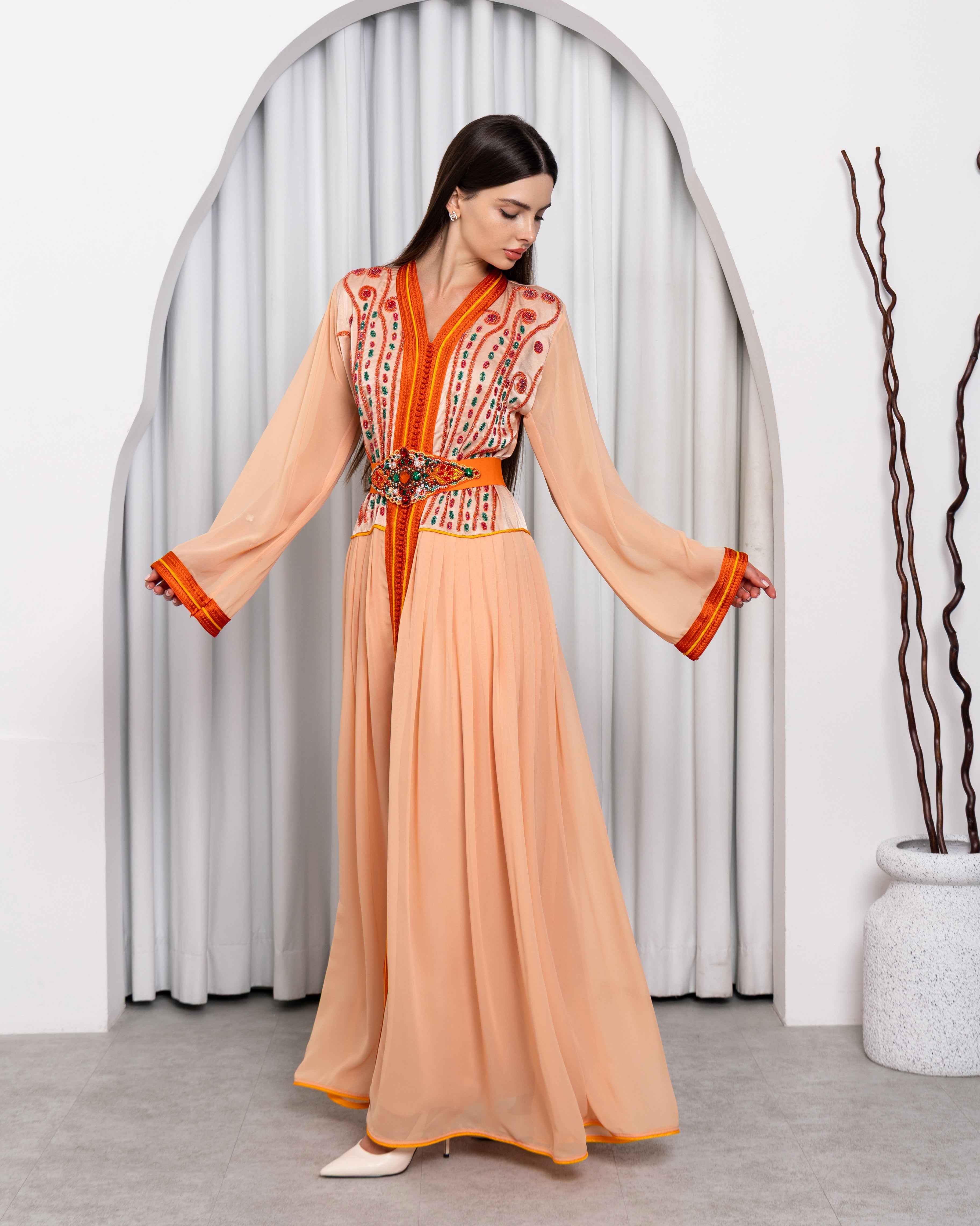 Rona-KTN067 - Sunset Embellished Chiffon Caftan