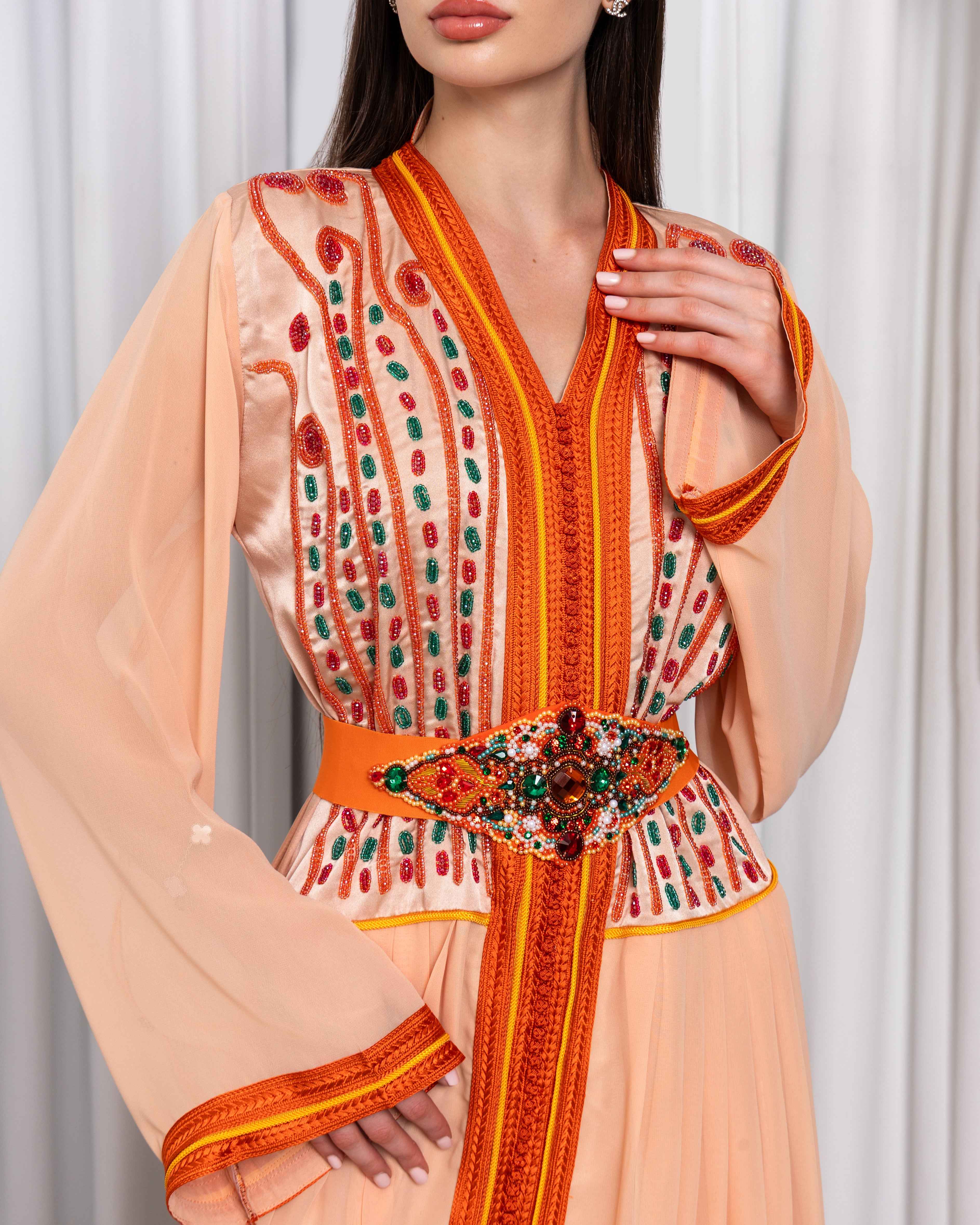 Rona-KTN067 - Sunset Embellished Chiffon Caftan