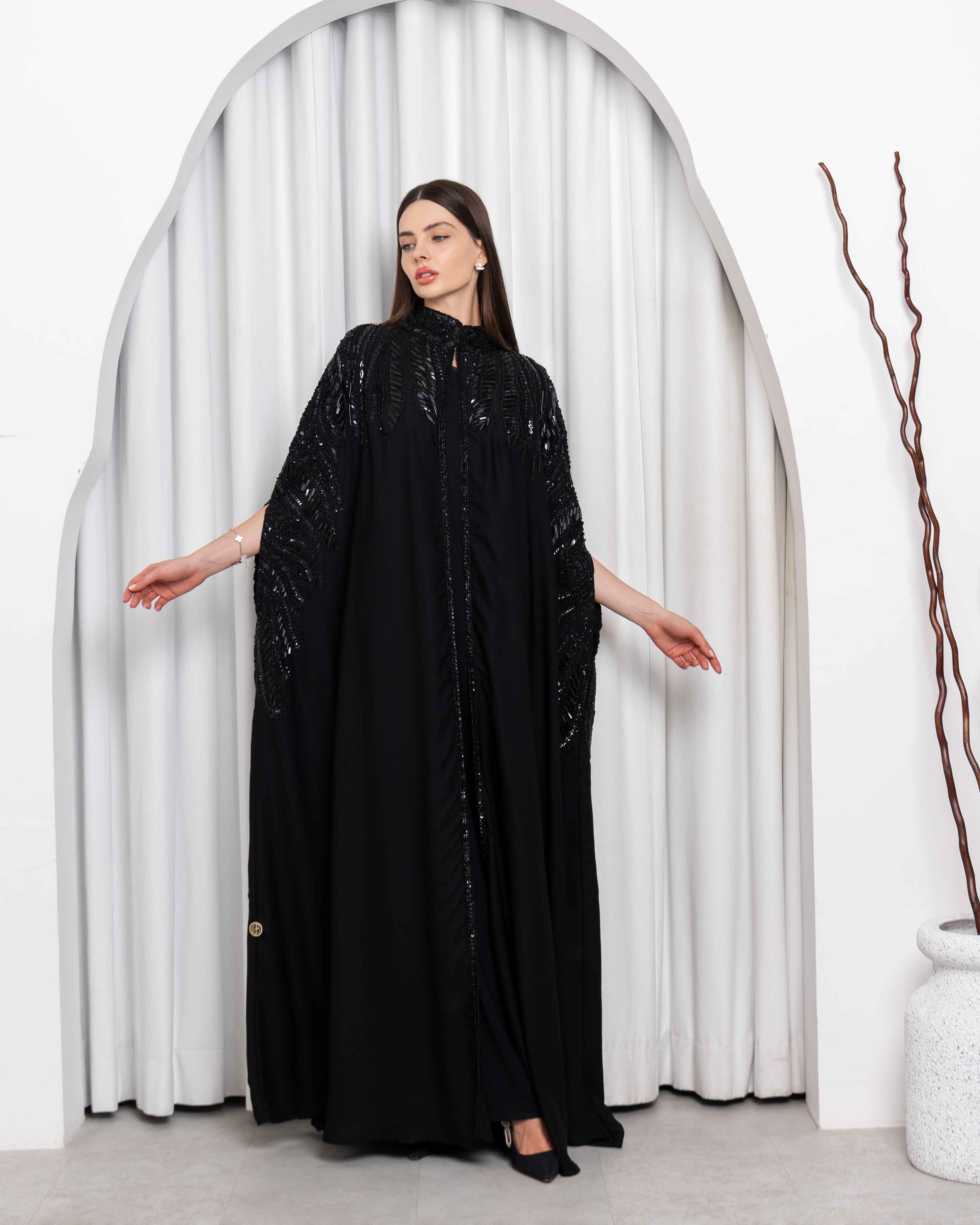 Umbra-ABY048 - Black Sequin Cape Abaya