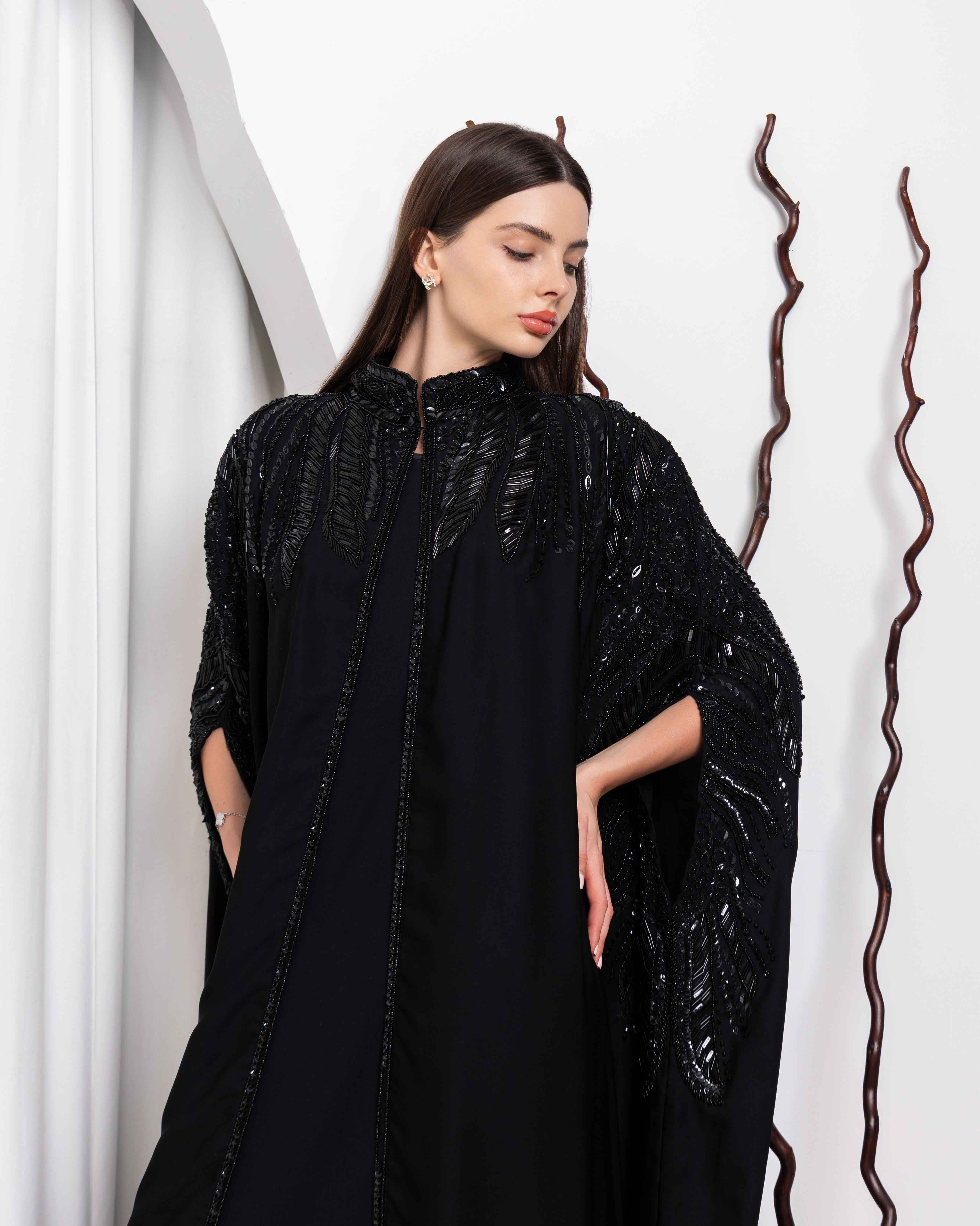 Umbra-ABY048 - Black Sequin Cape Abaya