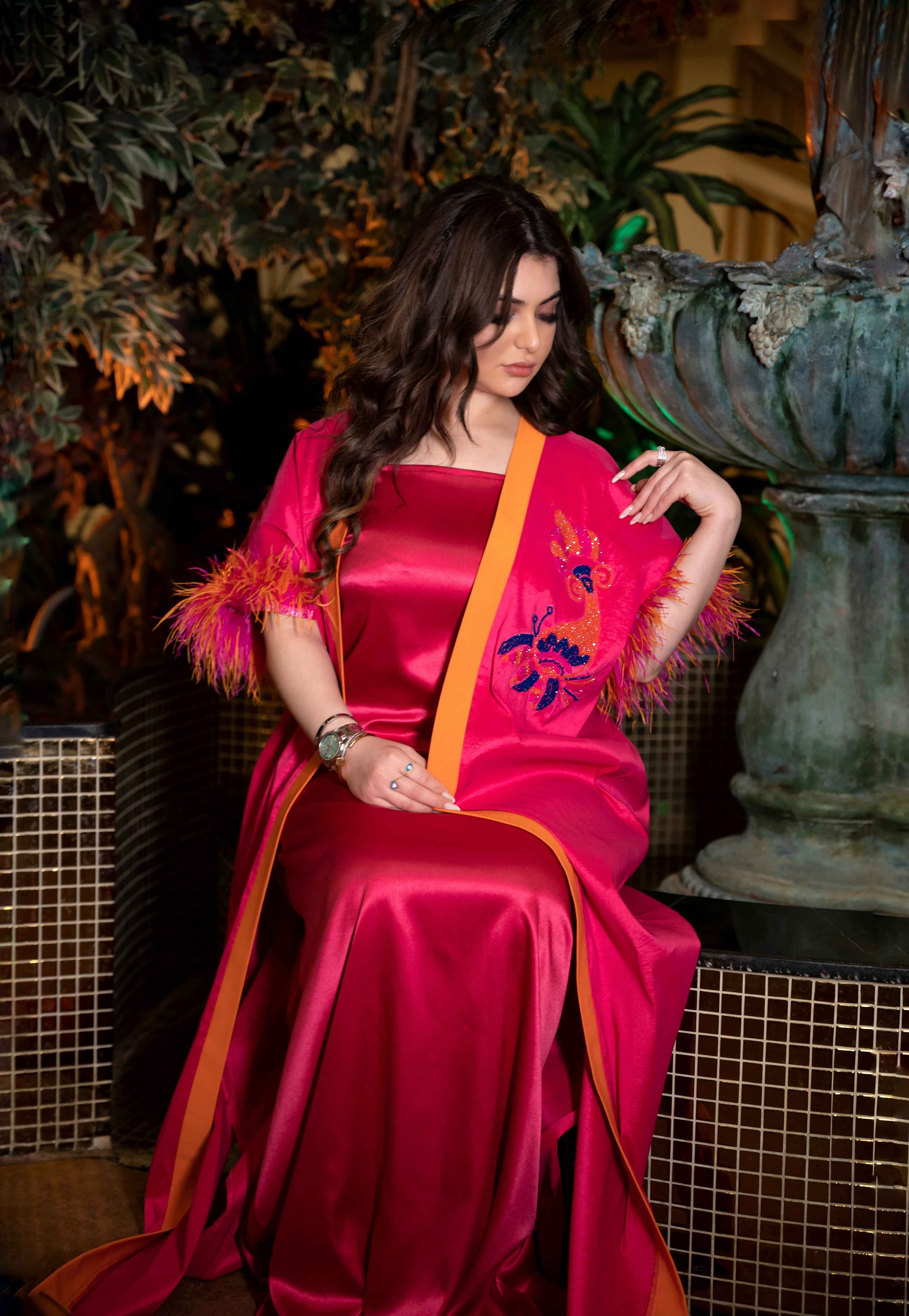 Flame-KTN003 - Crimson Radiance Kaftan