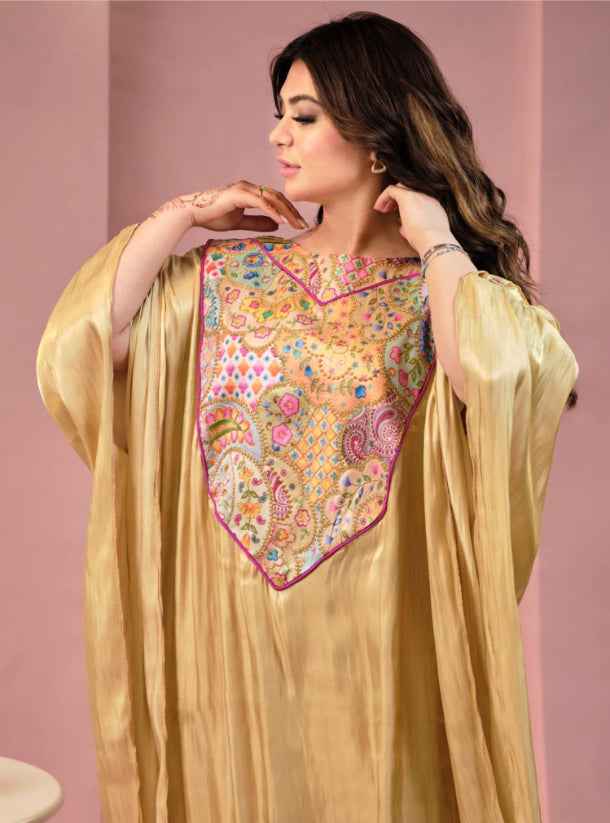 Golden-KTN013 – Luxury Silk Organza Jellabiya