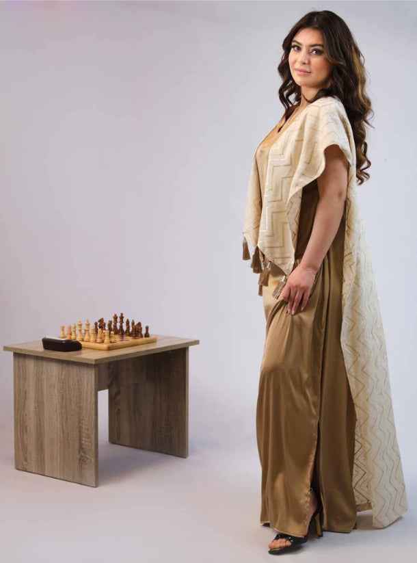 Camel-KTN012 - Elegant Camel Silk Kaftan