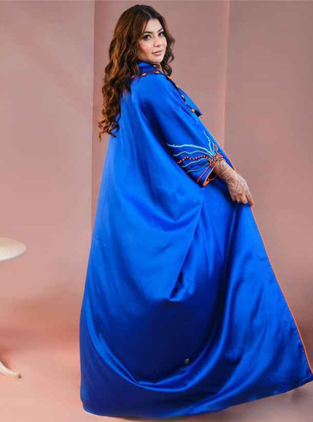 Cobalt-ABY016 – Luxurious Cobalt Blue Abaya with Ivory & Stone Beadwork
