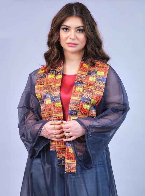 Navy-ABY015 - Glossy Navy Bisht with Fiery Couture