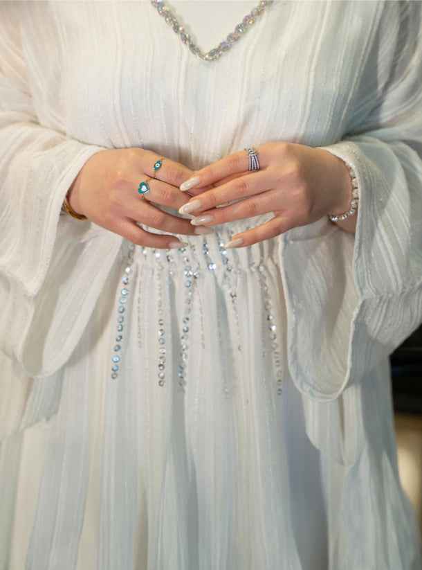 Blank-KTN017 - Elegant Off-Shoulder White Dress with Crystal Lace