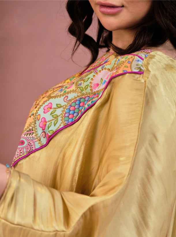 Golden-KTN013 – Luxury Silk Organza Jellabiya