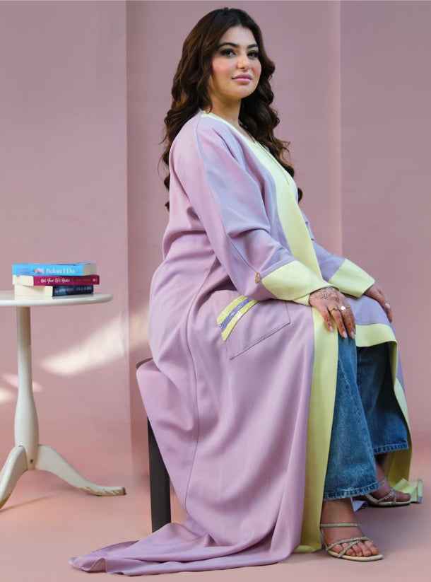 Lilac-ABY010 – Soft Crepe Abaya in Lemon & Lilac Accents