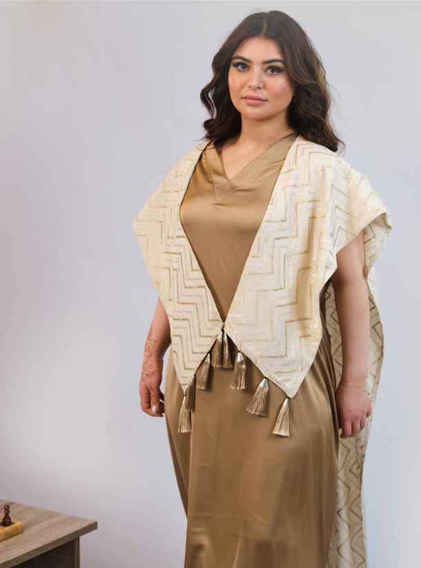 Camel-KTN012 - Elegant Camel Silk Kaftan