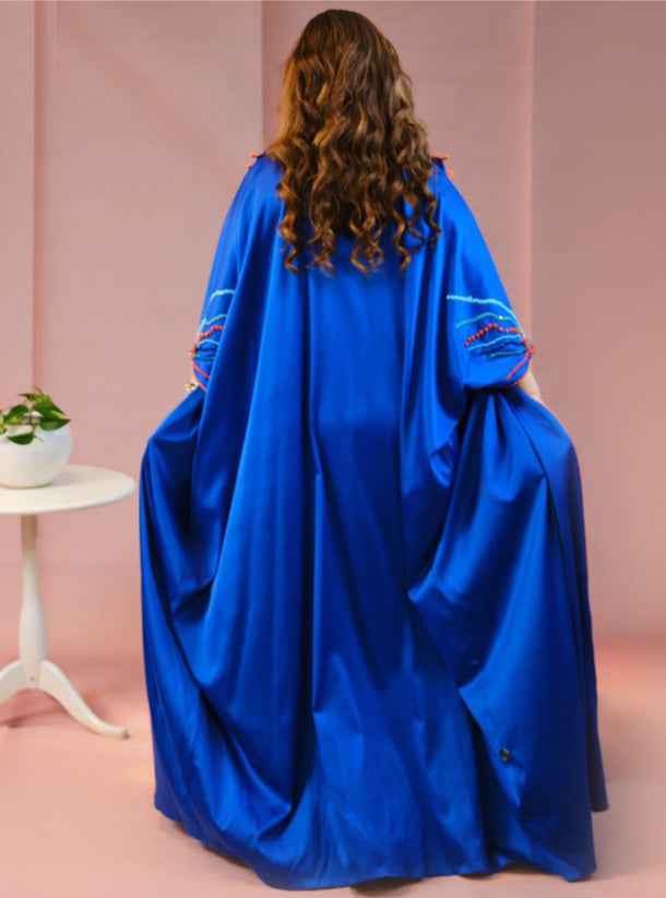 Cobalt-ABY016 – Luxurious Cobalt Blue Abaya with Ivory & Stone Beadwork