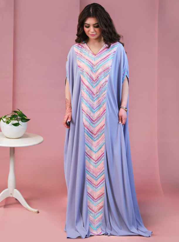 Purple-KTN016 - Soft Candy Toned Jalabiya with Flowing Drapes