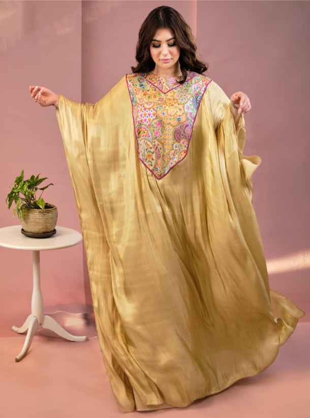 Golden-KTN013 – Luxury Silk Organza Jellabiya