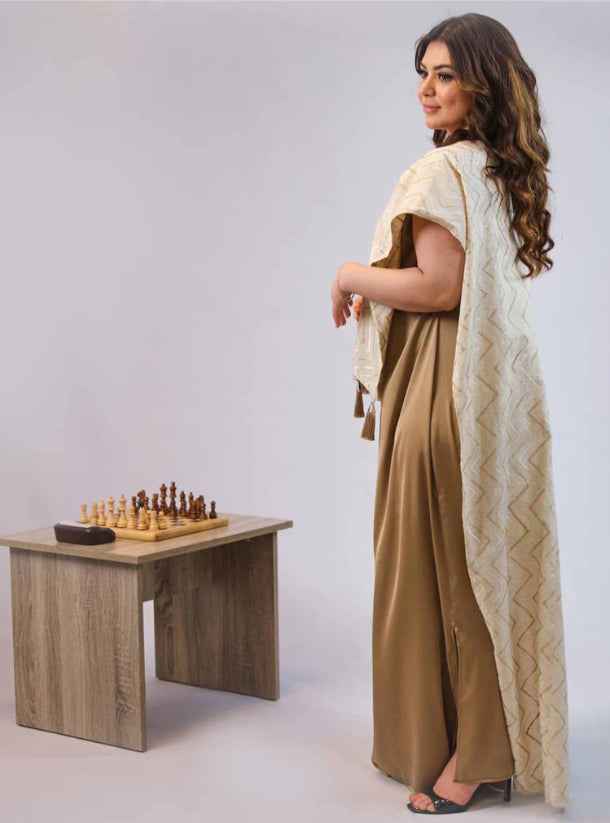 Camel-KTN012 - Elegant Camel Silk Kaftan