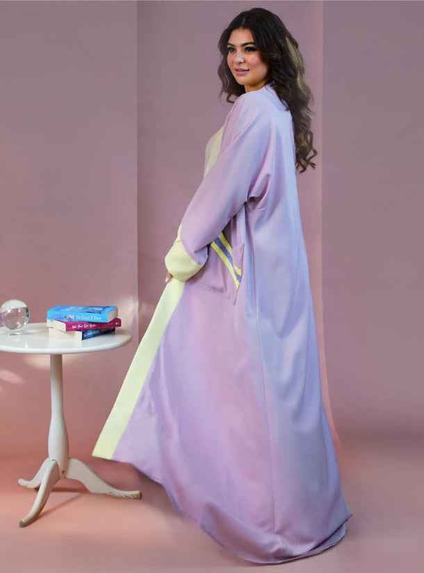 Lilac-ABY010 – Soft Crepe Abaya in Lemon & Lilac Accents