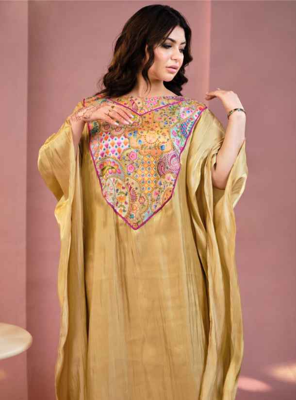 Golden-KTN013 – Luxury Silk Organza Jellabiya