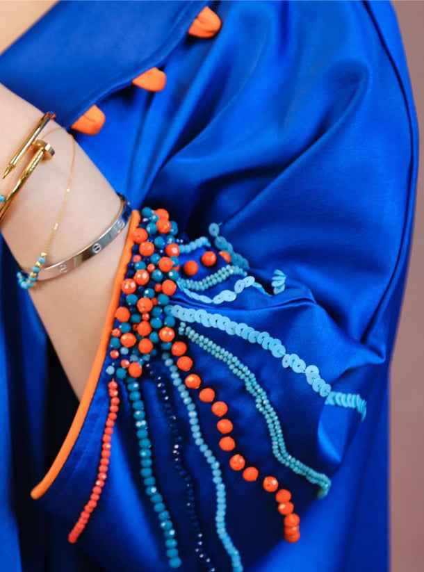 Cobalt-ABY016 – Luxurious Cobalt Blue Abaya with Ivory & Stone Beadwork