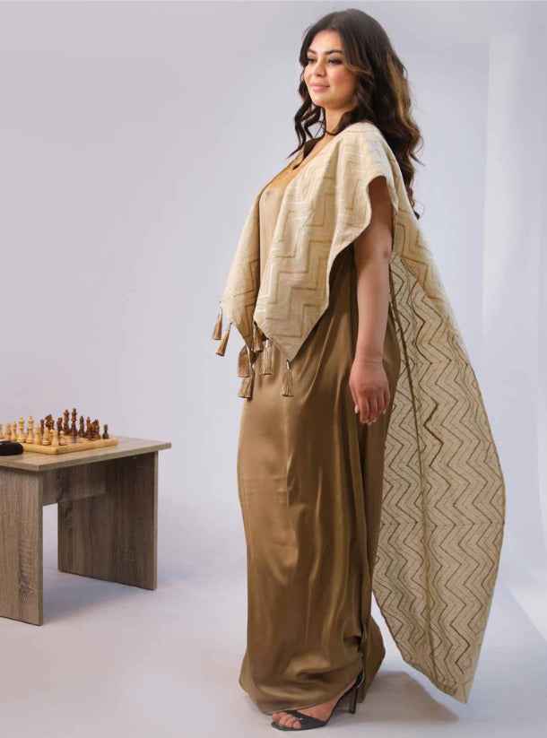 Camel-KTN012 - Elegant Camel Silk Kaftan