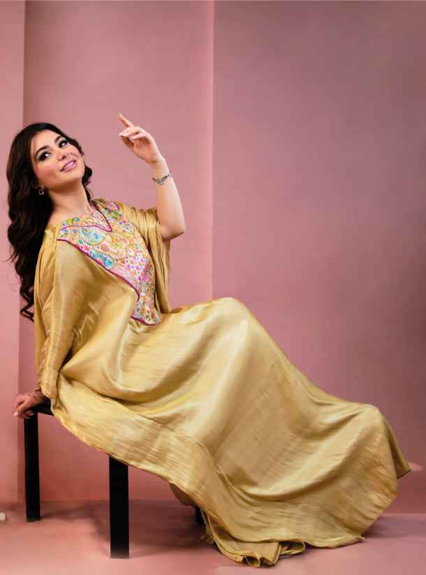 Golden-KTN013 – Luxury Silk Organza Jellabiya