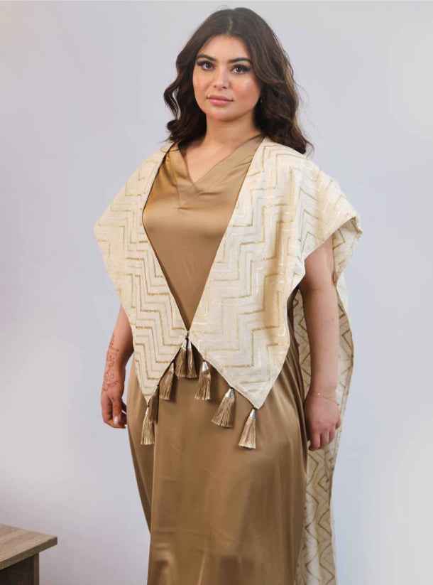Camel-KTN012 - Elegant Camel Silk Kaftan