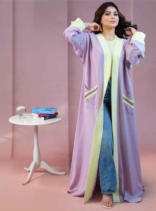 Lilac-ABY010 – Soft Crepe Abaya in Lemon & Lilac Accents