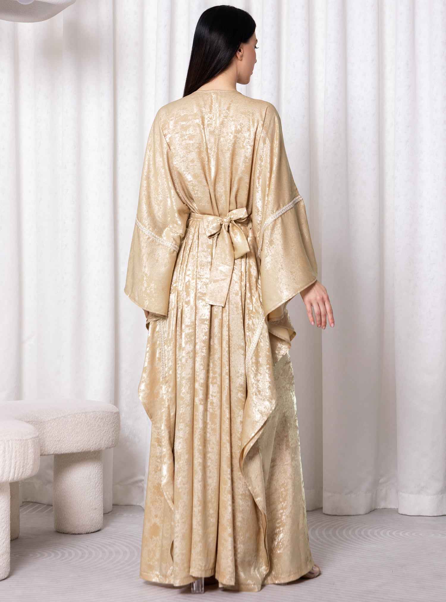 Vinus-KTN040 – Italian Cotton Kaftan with Soft Leaf Embroidery