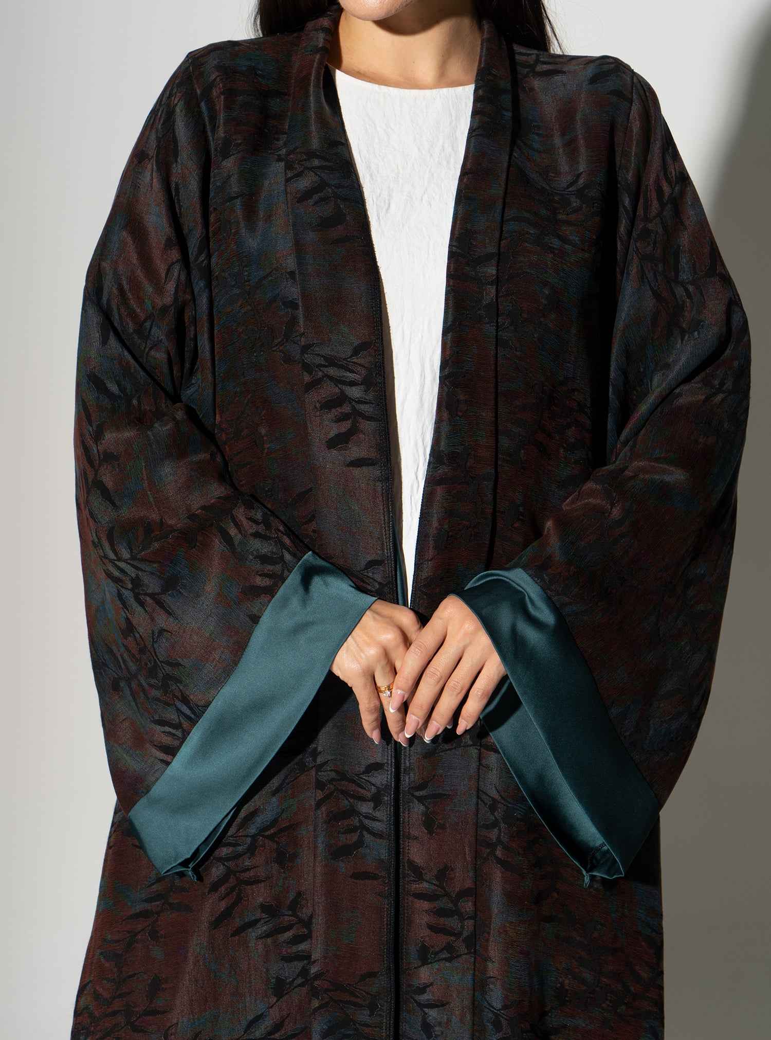 Shadow-ABY034 – Elegant Japanese Crepe Abaya with Multitone Shadow Patterns