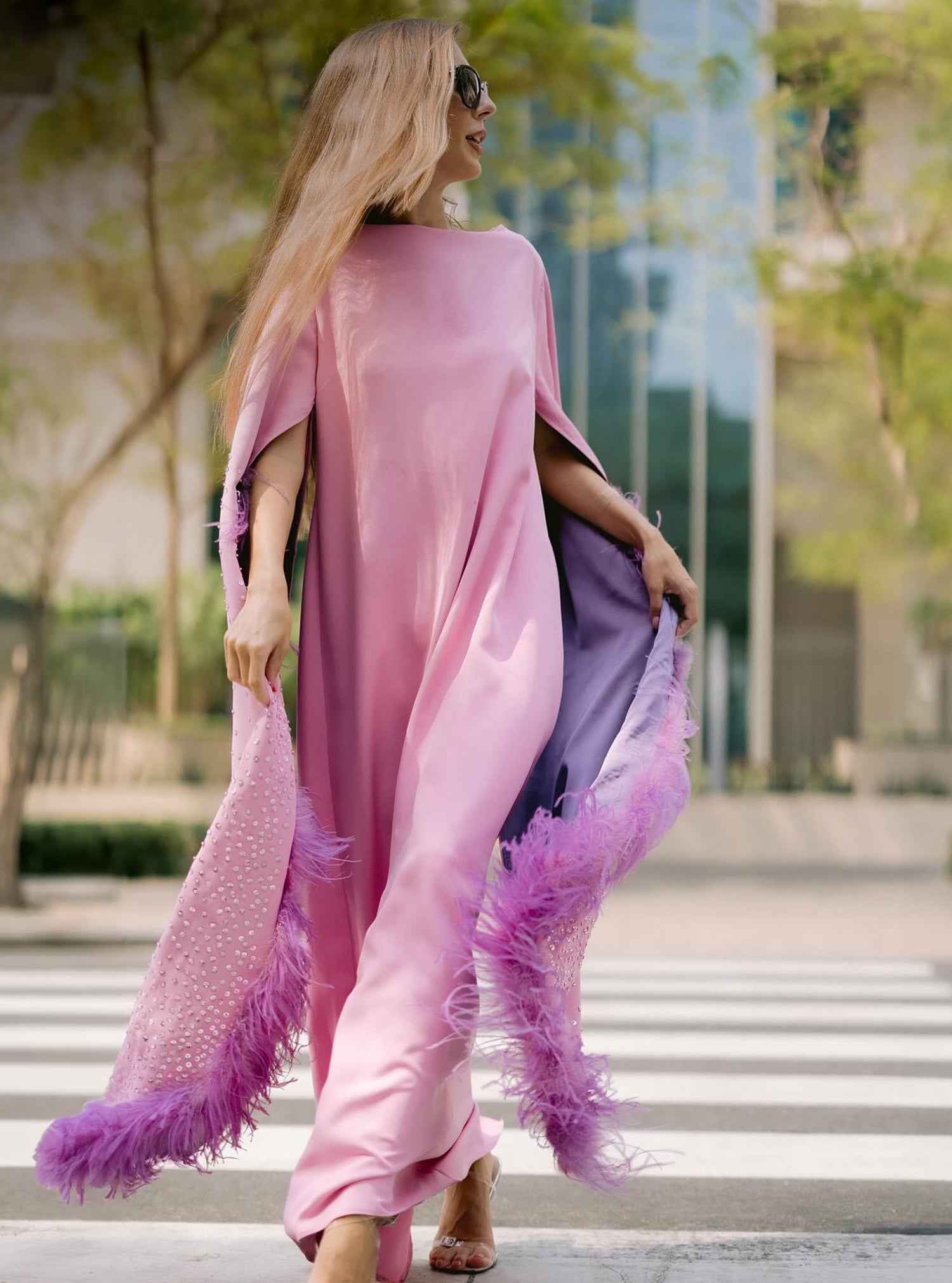 Butterfly-DRS04 – Contemporary Caftan with Luxe Feathered Couture Sleeves