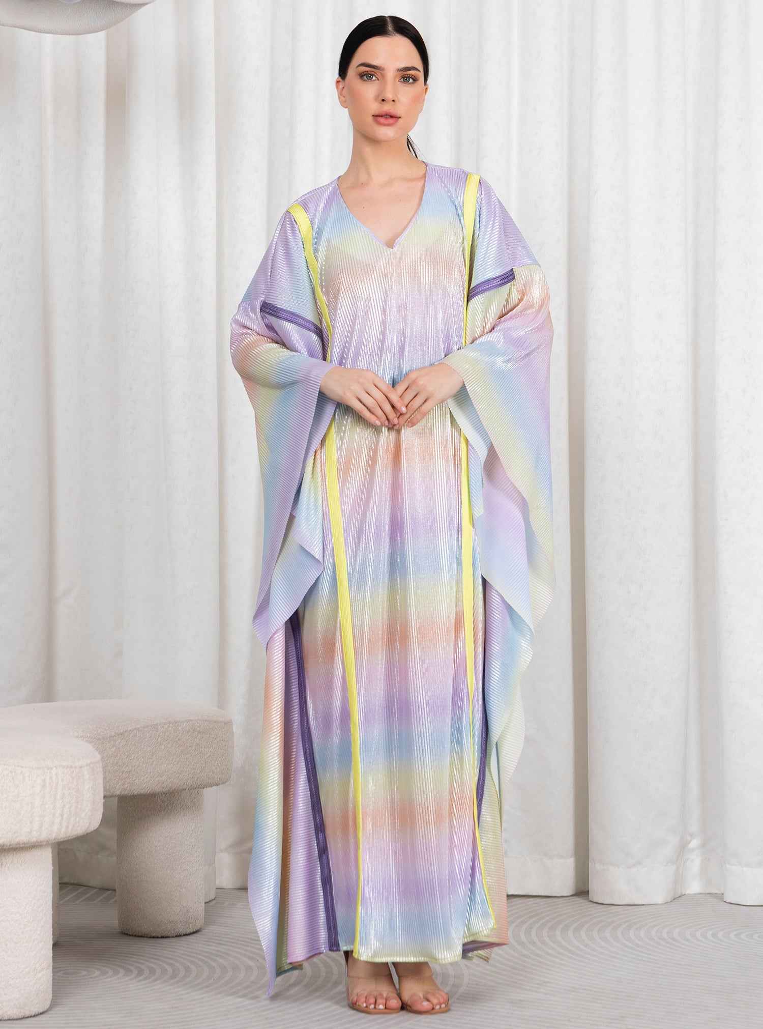 Candy-KTN046 – Pastel Rainbow Kaftan with Fluid Silhouette