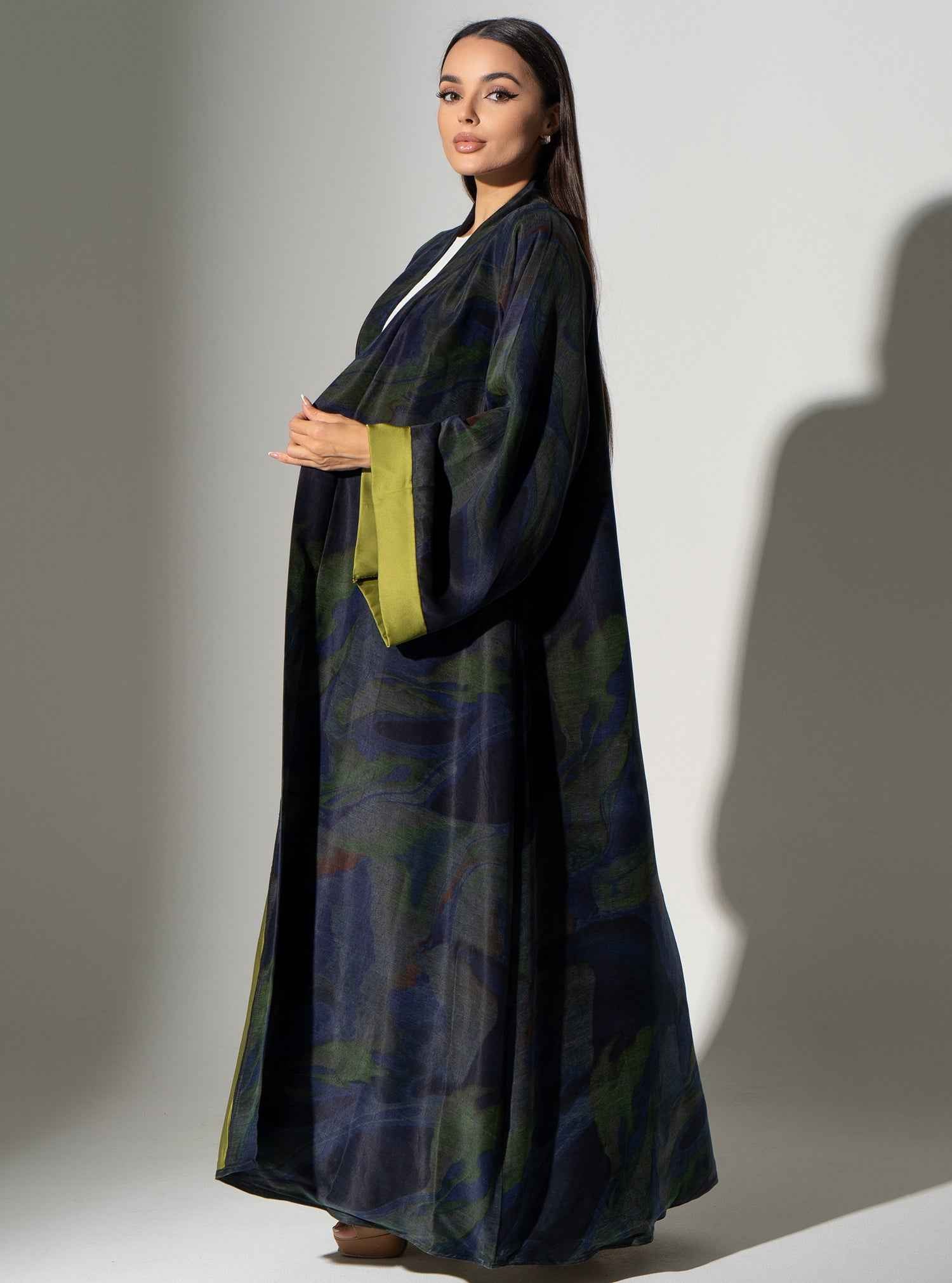 Dido ABY033 – Navy Textured Abaya With Olive Satin Lining