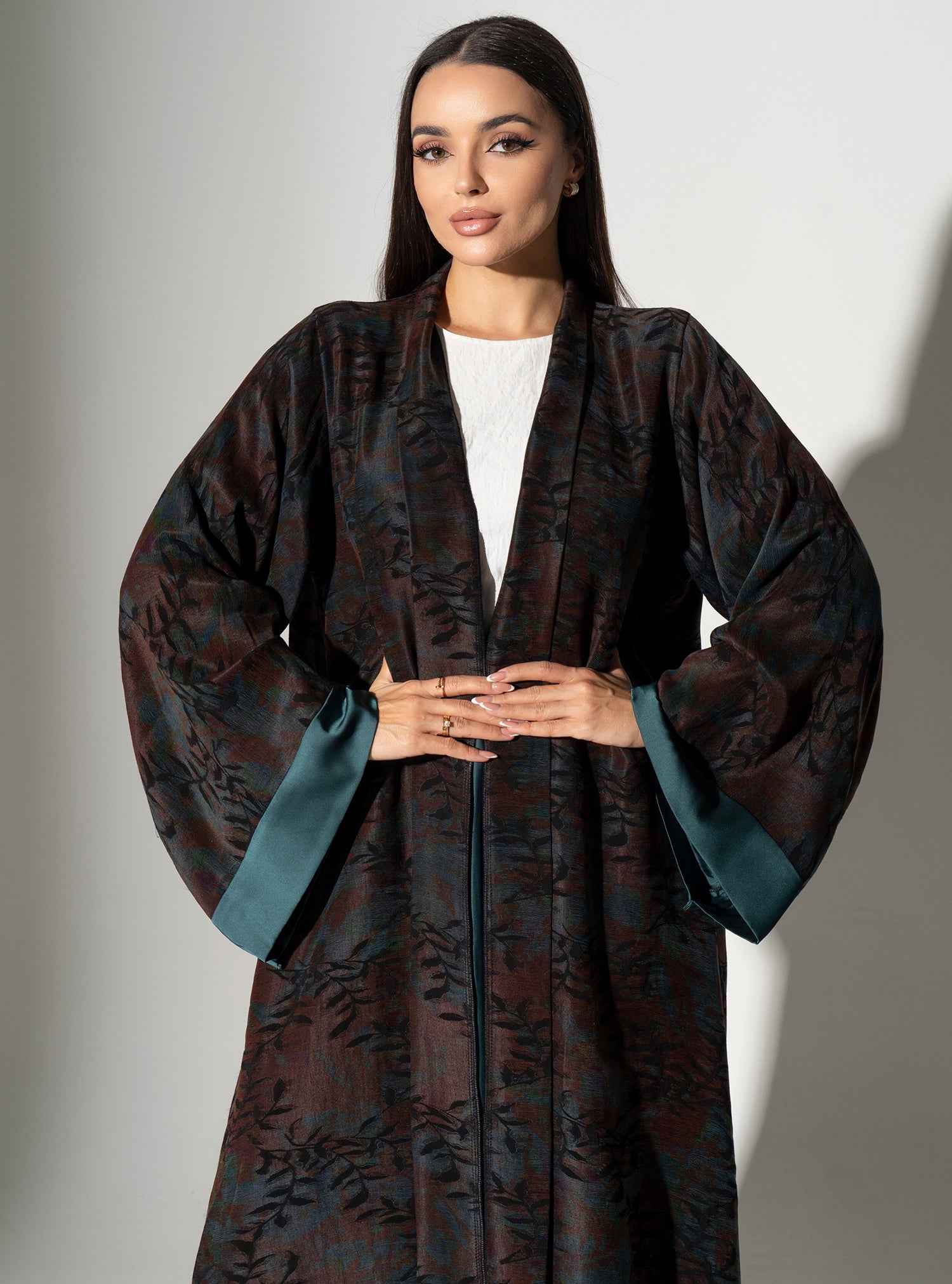 Shadow-ABY034 – Elegant Japanese Crepe Abaya with Multitone Shadow Patterns