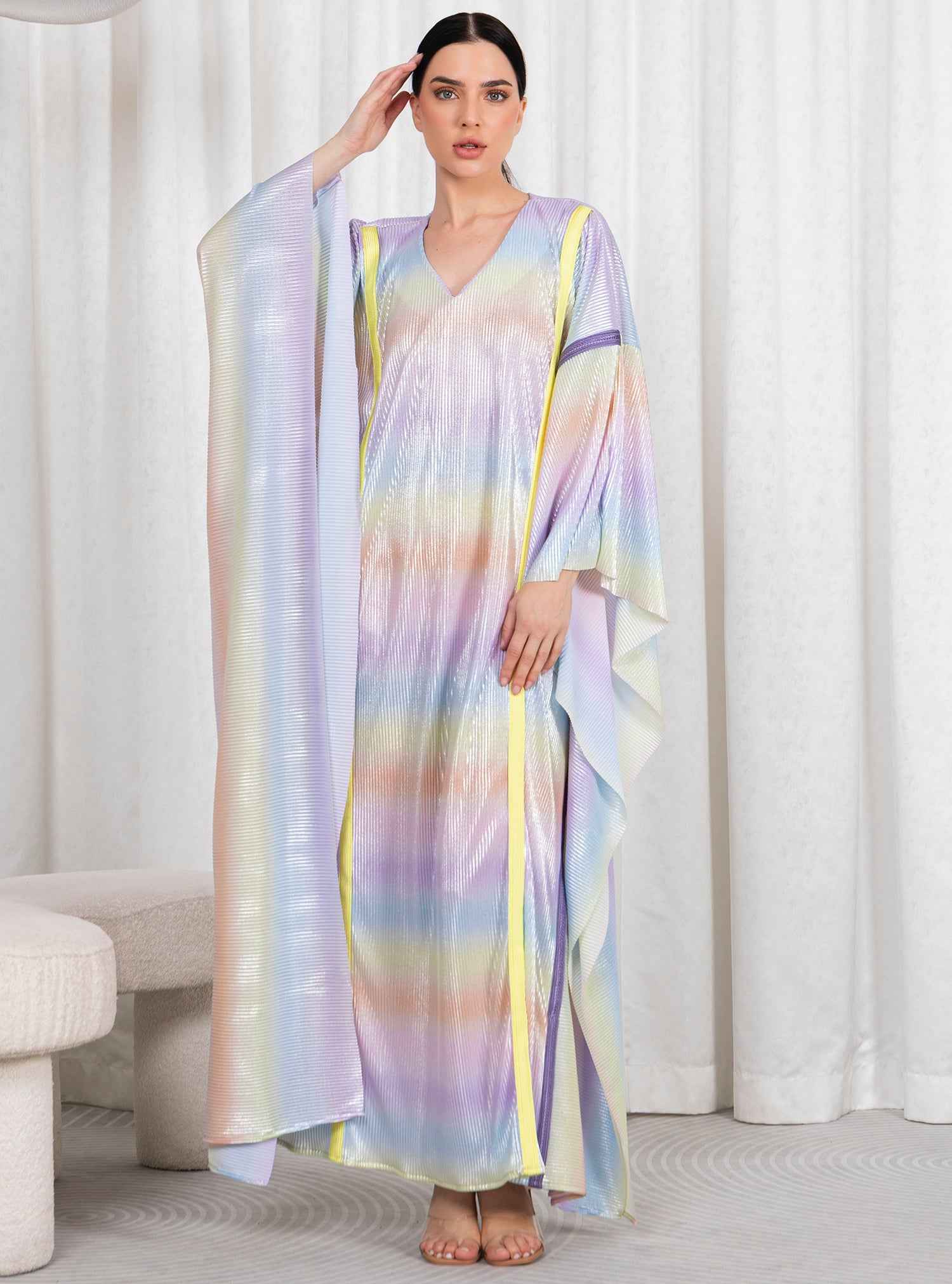 Candy-KTN046 – Pastel Rainbow Kaftan with Fluid Silhouette