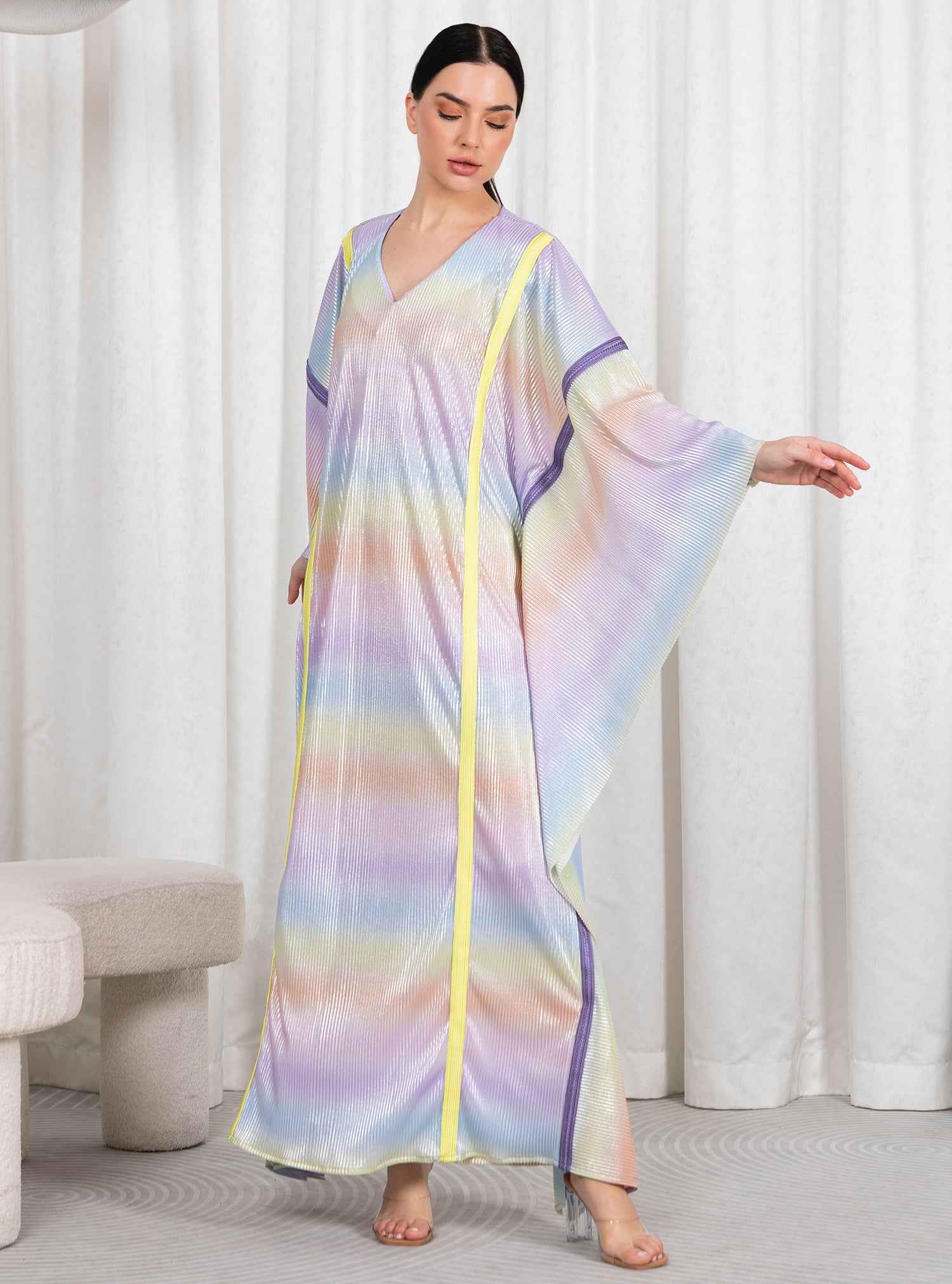 Candy-KTN046 – Pastel Rainbow Kaftan with Fluid Silhouette