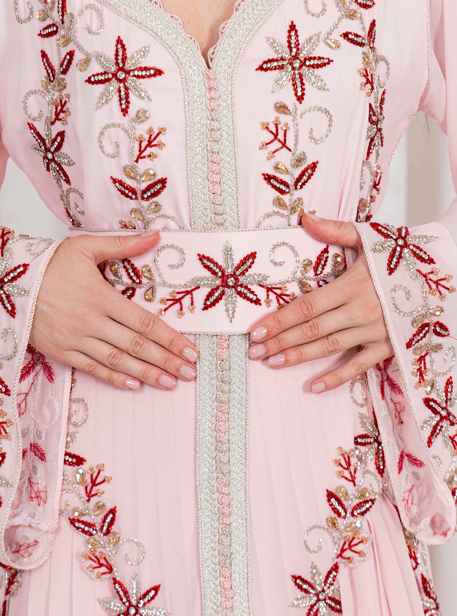 Cotton-KTN022 – Moroccan French Chiffon Kaftan Fully Embellished with Exquisite Hand Embroidery