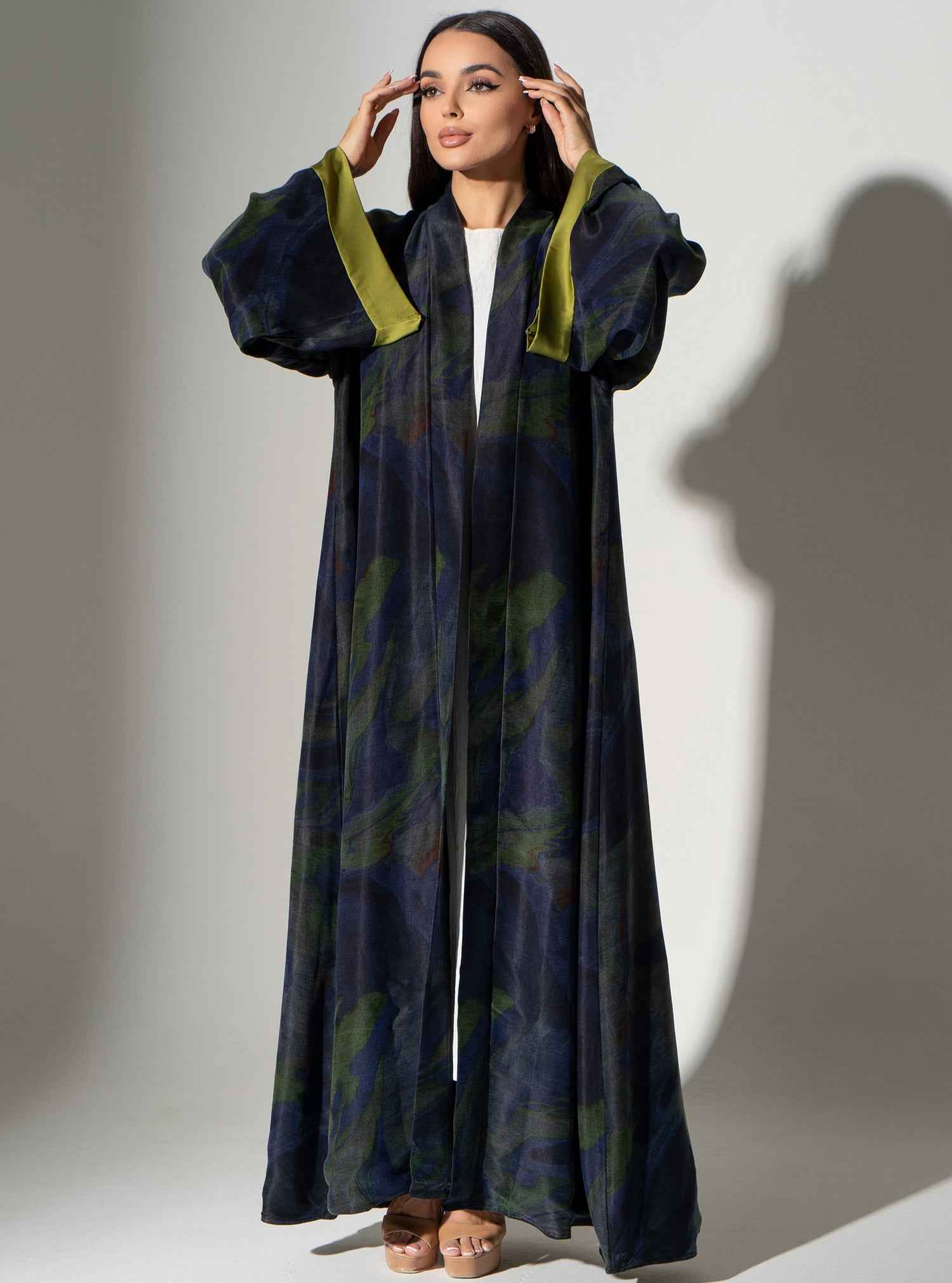 Dido ABY033 – Navy Textured Abaya With Olive Satin Lining