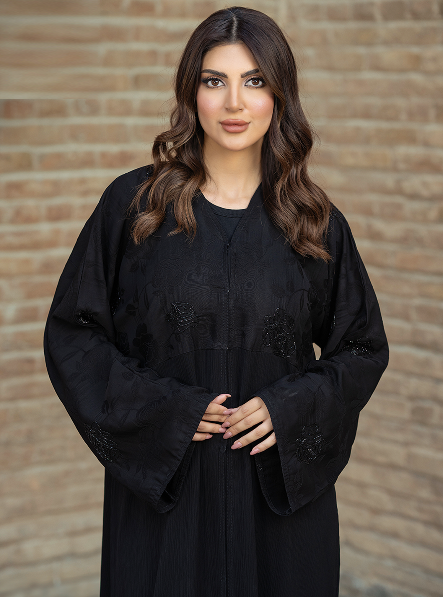 Coal-ABY017 – Classic Black Abaya with Intricate Embroidery & Subtle Sparkling Details - BAZZAZ COUTURE GARMENTS L.L.C