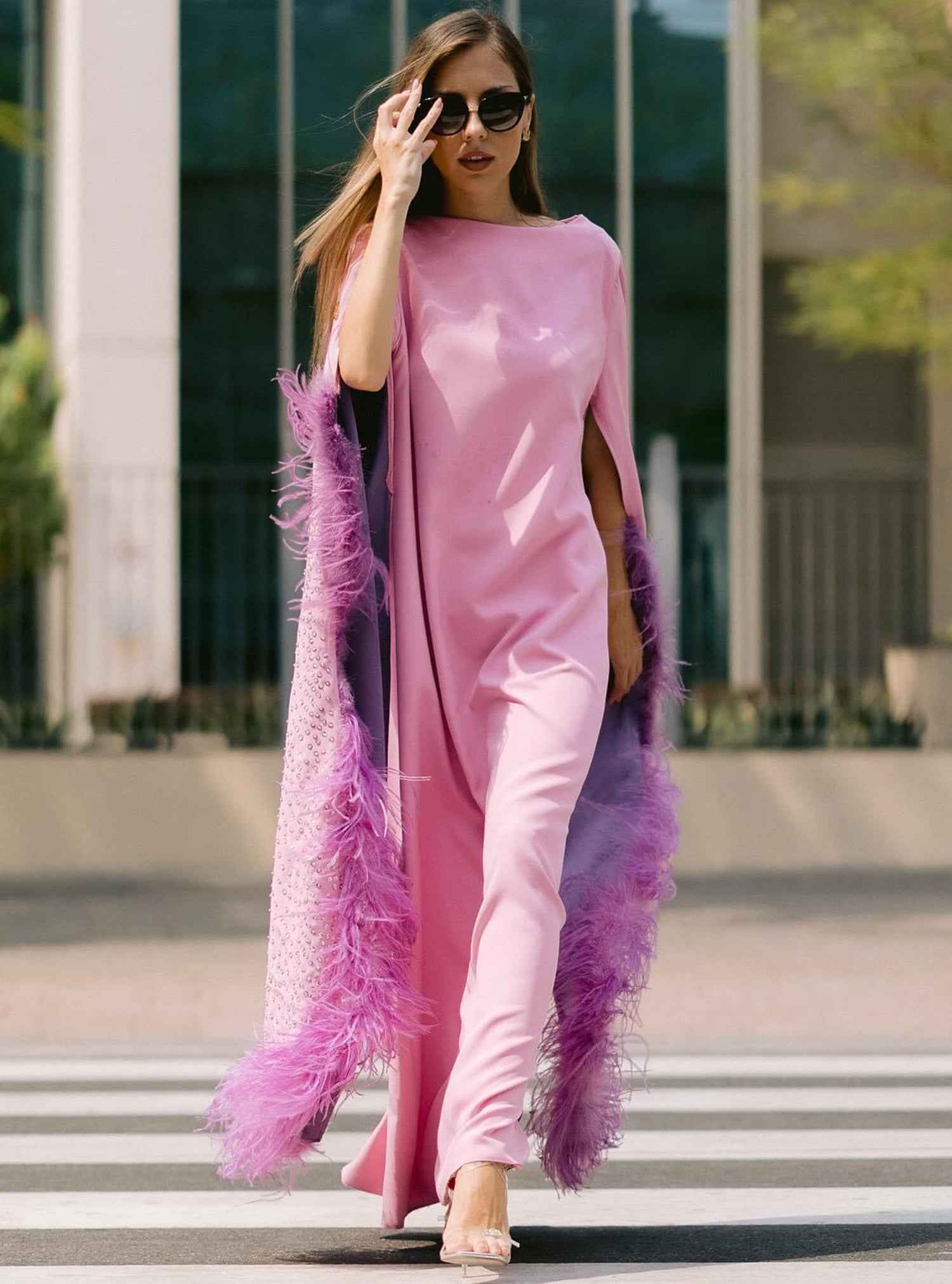 Butterfly-DRS04 – Contemporary Caftan with Luxe Feathered Couture Sleeves