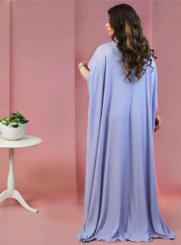 Purple-KTN016 - Soft Candy-Colored Jalabiya with Flowing Drapes & Feminine Detailing